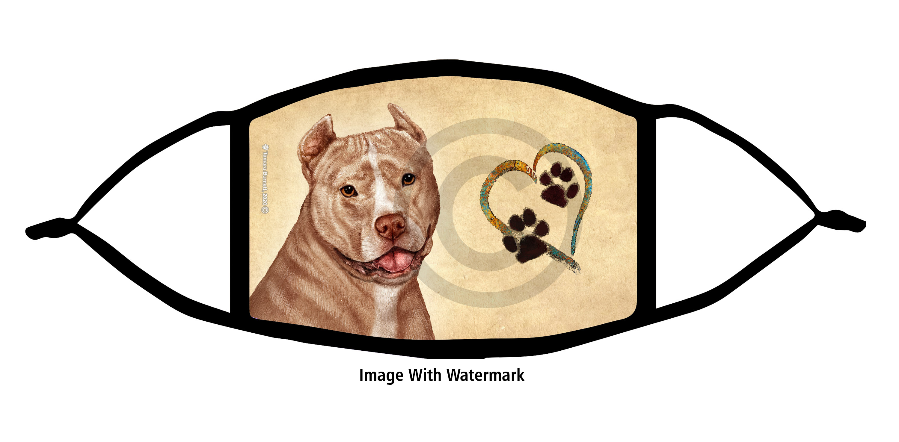 Pit Bull (Cropped, Cream and White) Paws On My Heart Cloth Face Mask Image