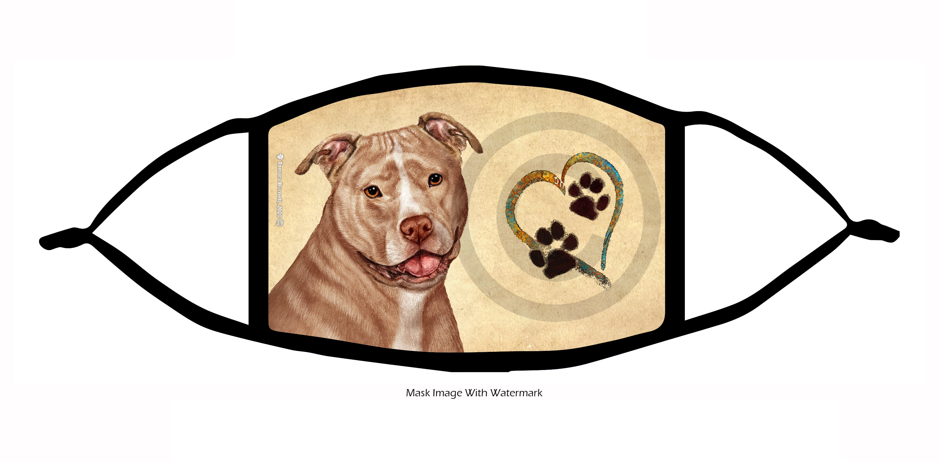 Pit Bull (Uncropped, Cream and White) Paws On My Heart Cloth Face Mask Image