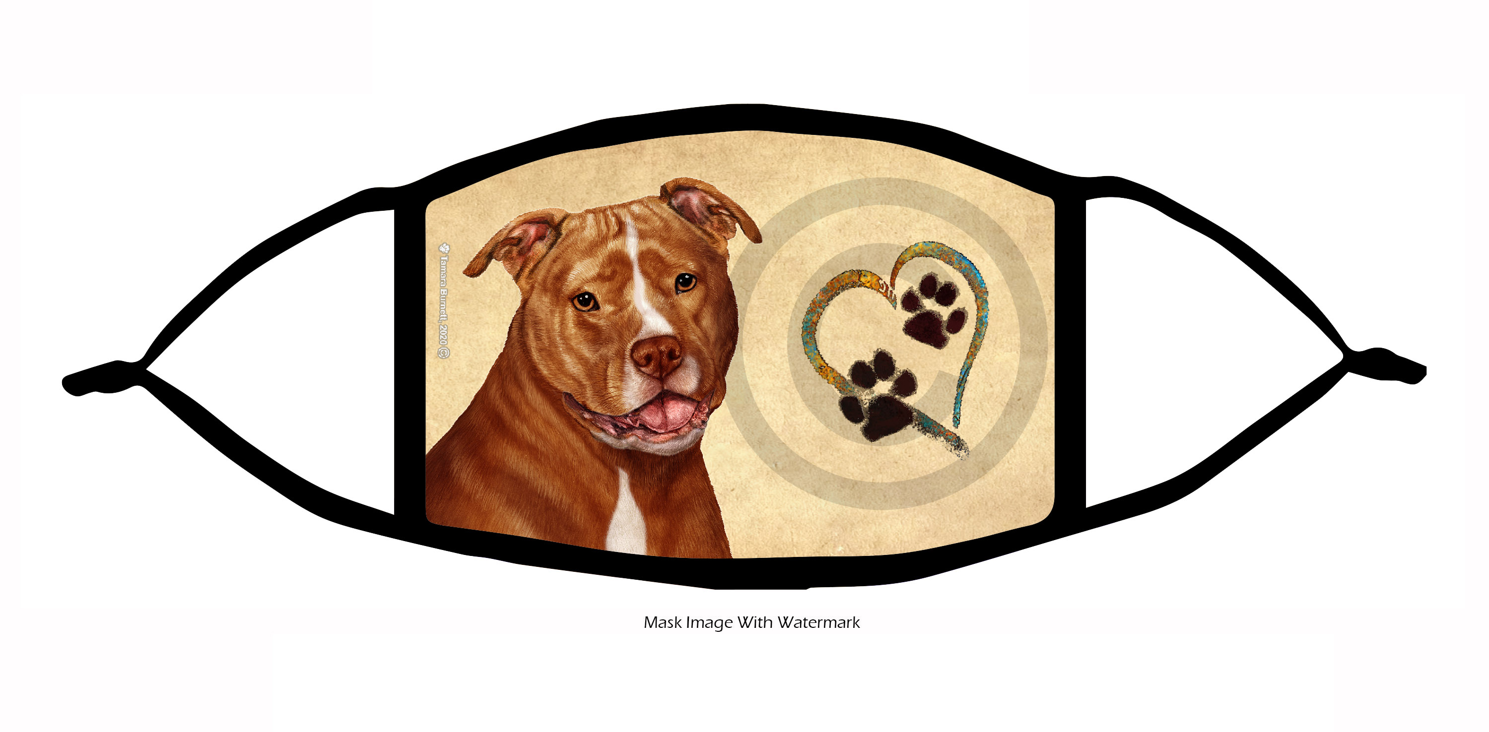 Pit Bull (Uncropped, Orange and White) Paws On My Heart Cloth Face Mask Image