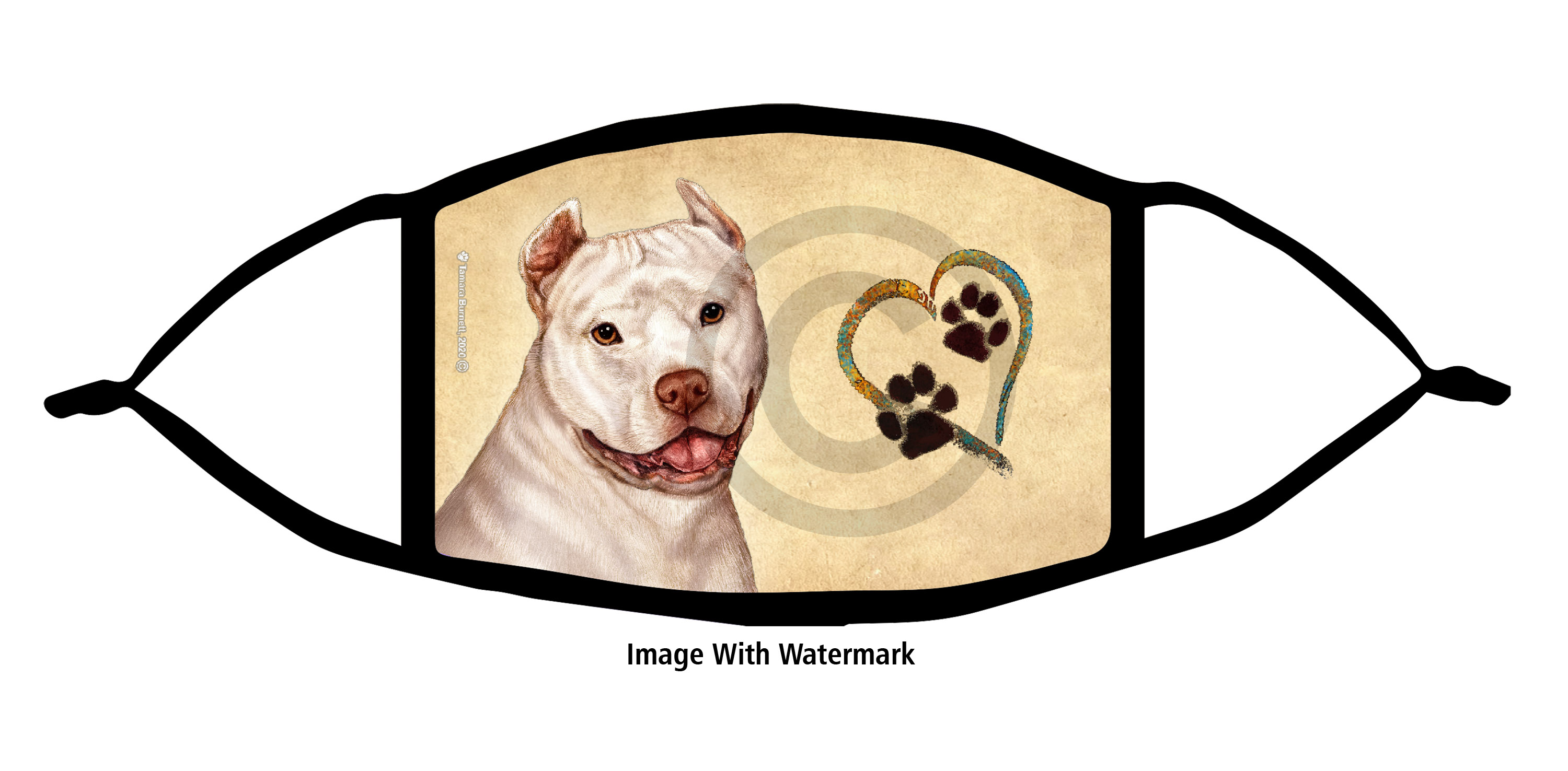 Pit Bull (Cropped, White) Paws On My Heart Cloth Face Mask Image