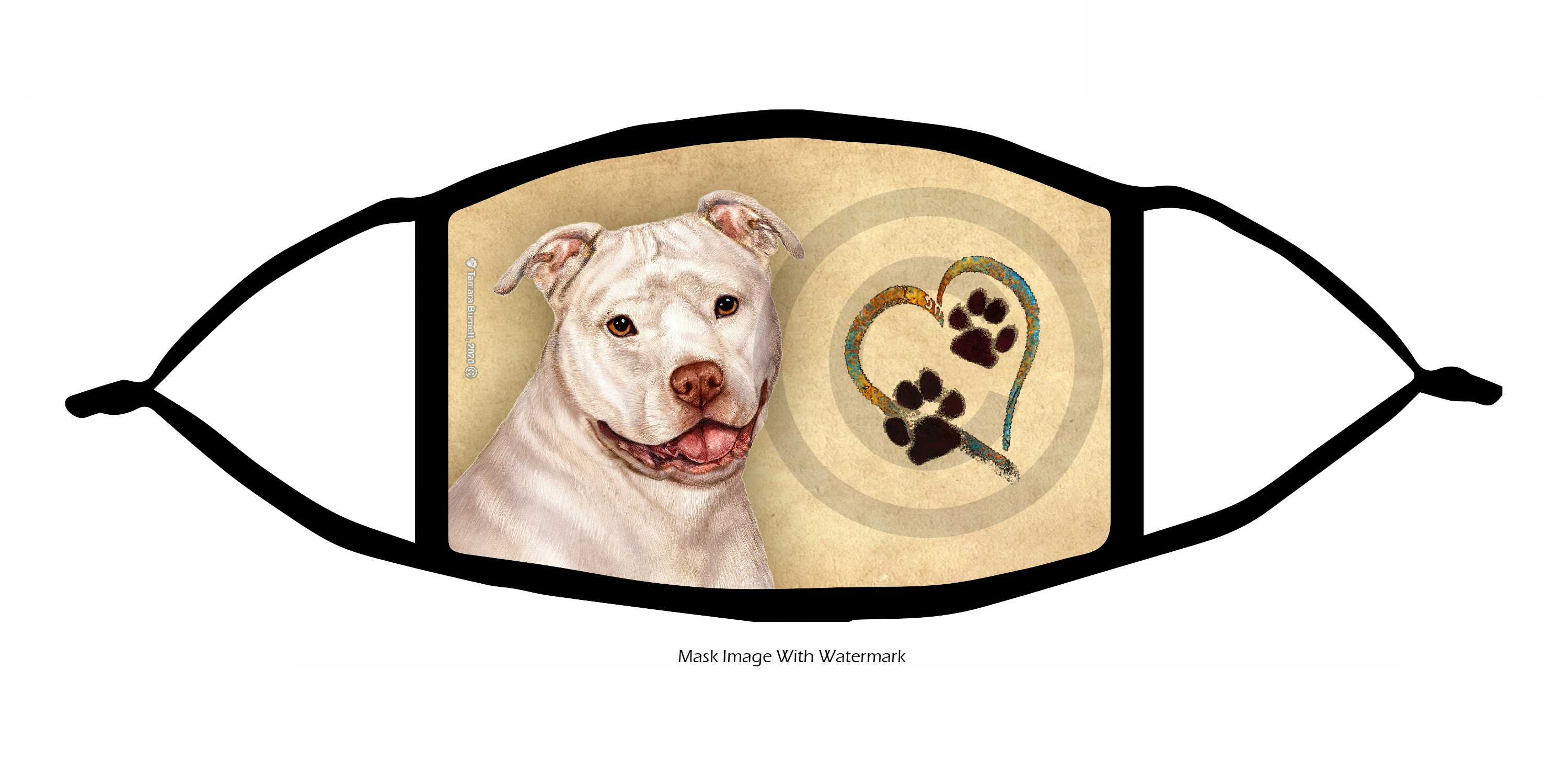 Pit Bull (Uncropped, White) Paws On My Heart Cloth Face Mask Image