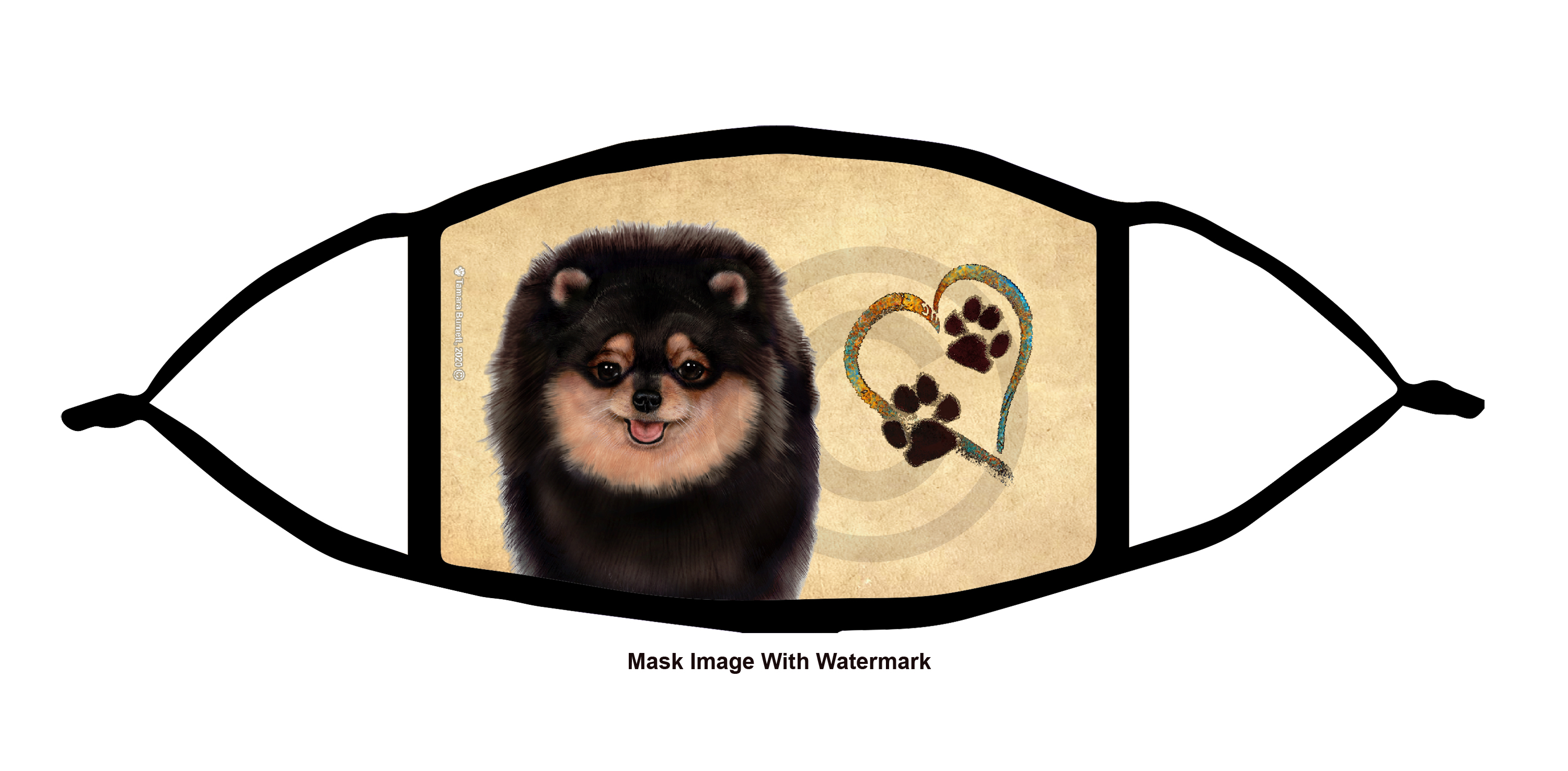 Pomeranian (Black and Tan) Paws On My Heart Cloth Face Mask image