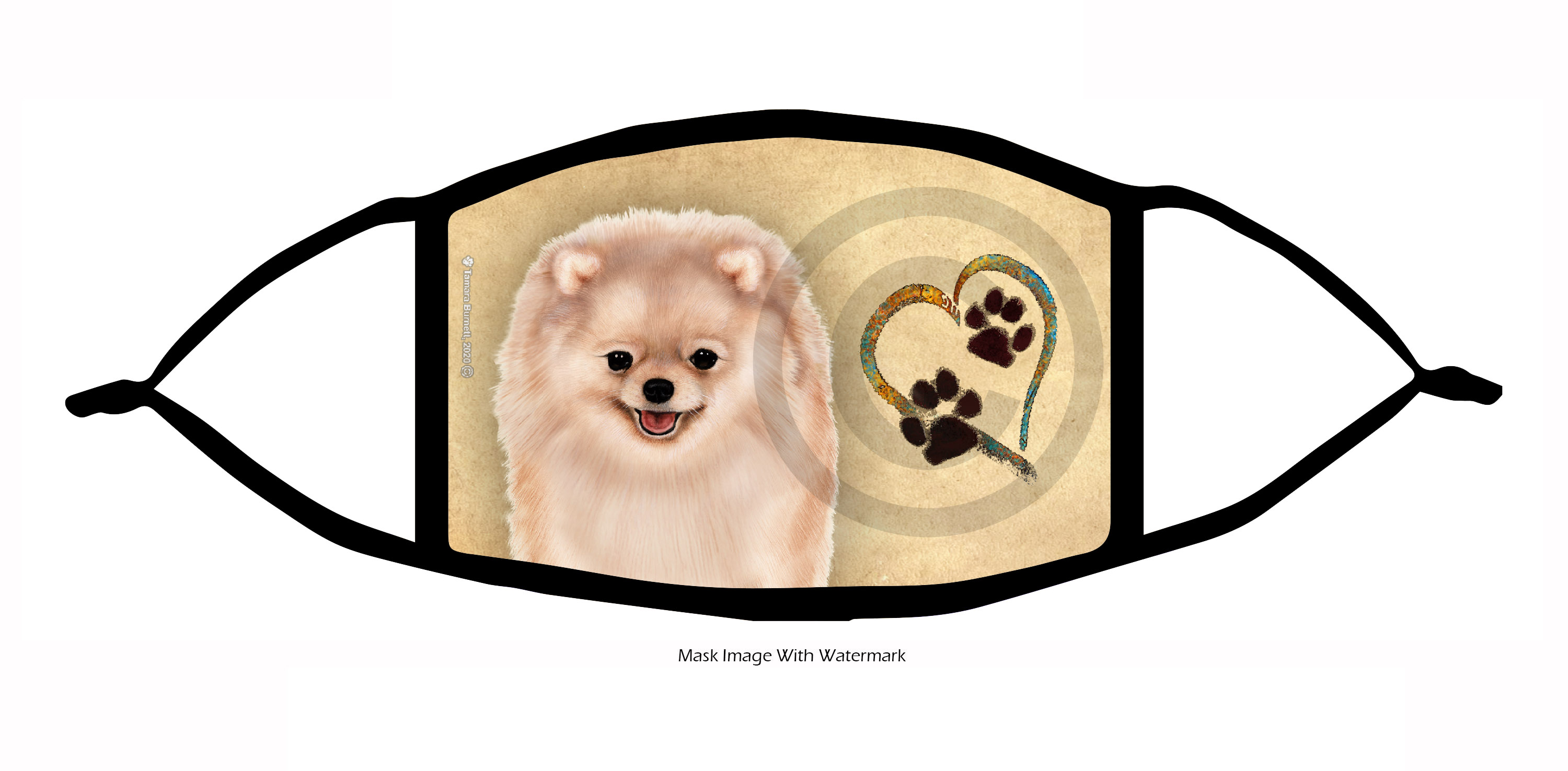Pomeranian (Cream) Paws On My Heart Cloth Face Mask image