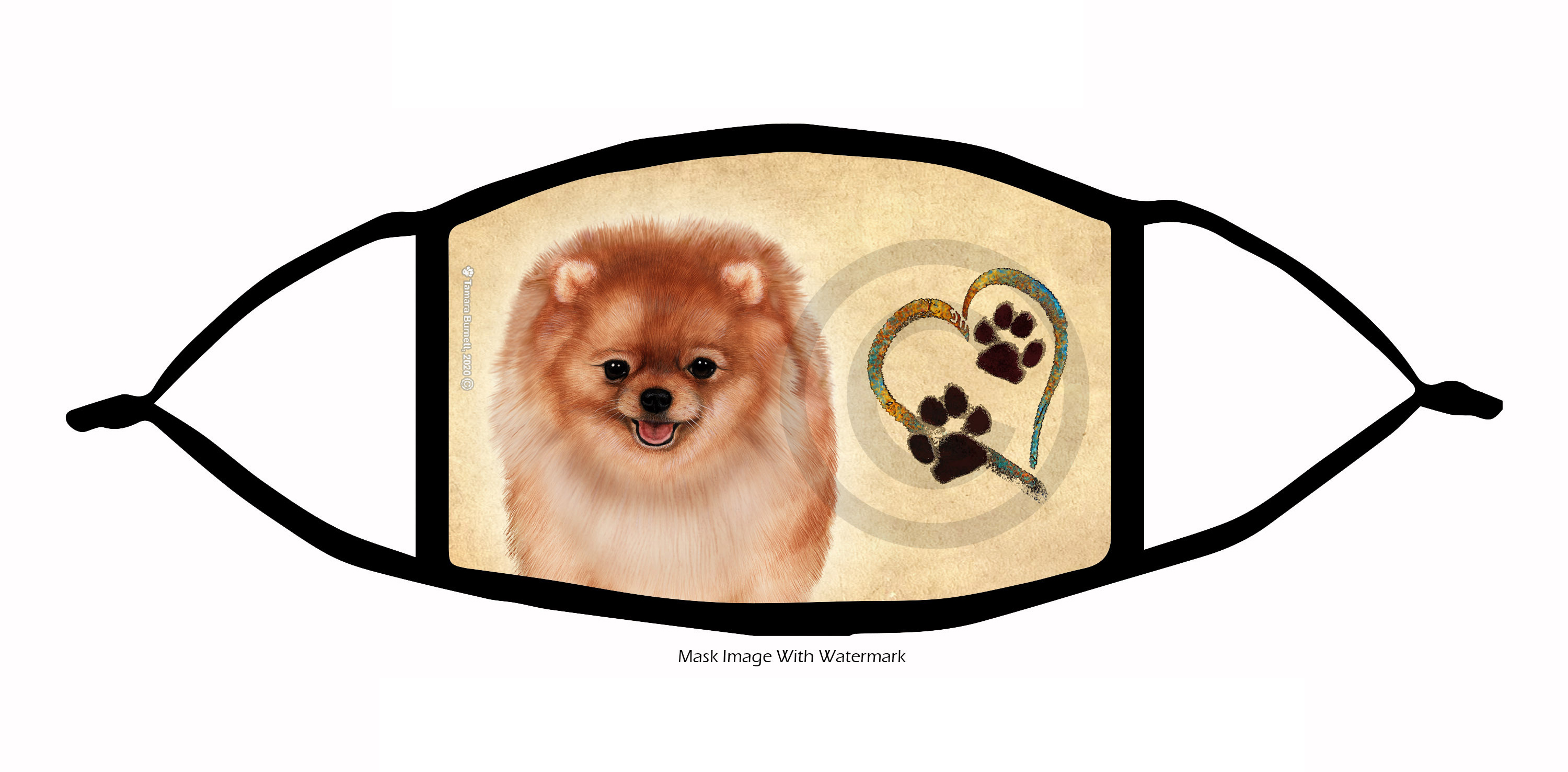 Pomeranian (Orange) Paws On My Heart Cloth Face Mask image