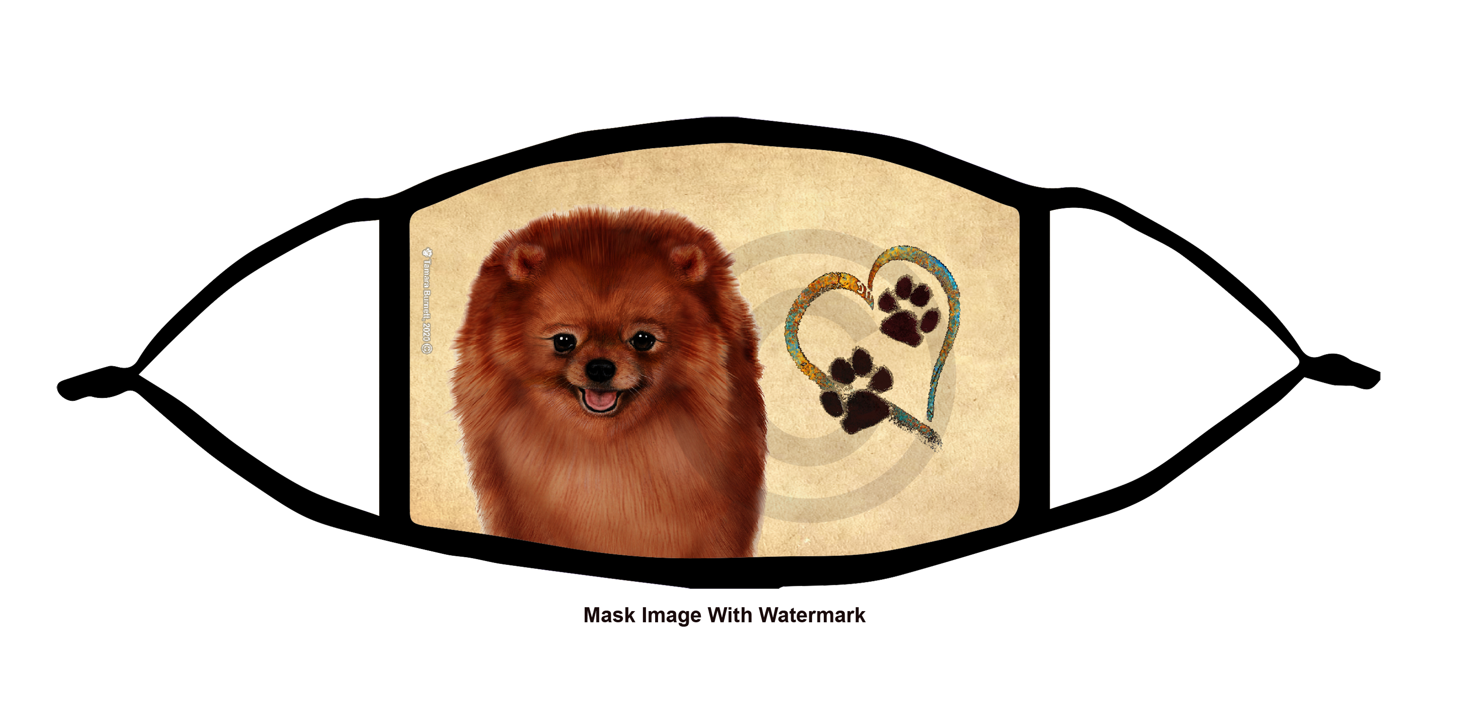 Pomeranian (Red) Paws On My Heart Cloth Face Mask image