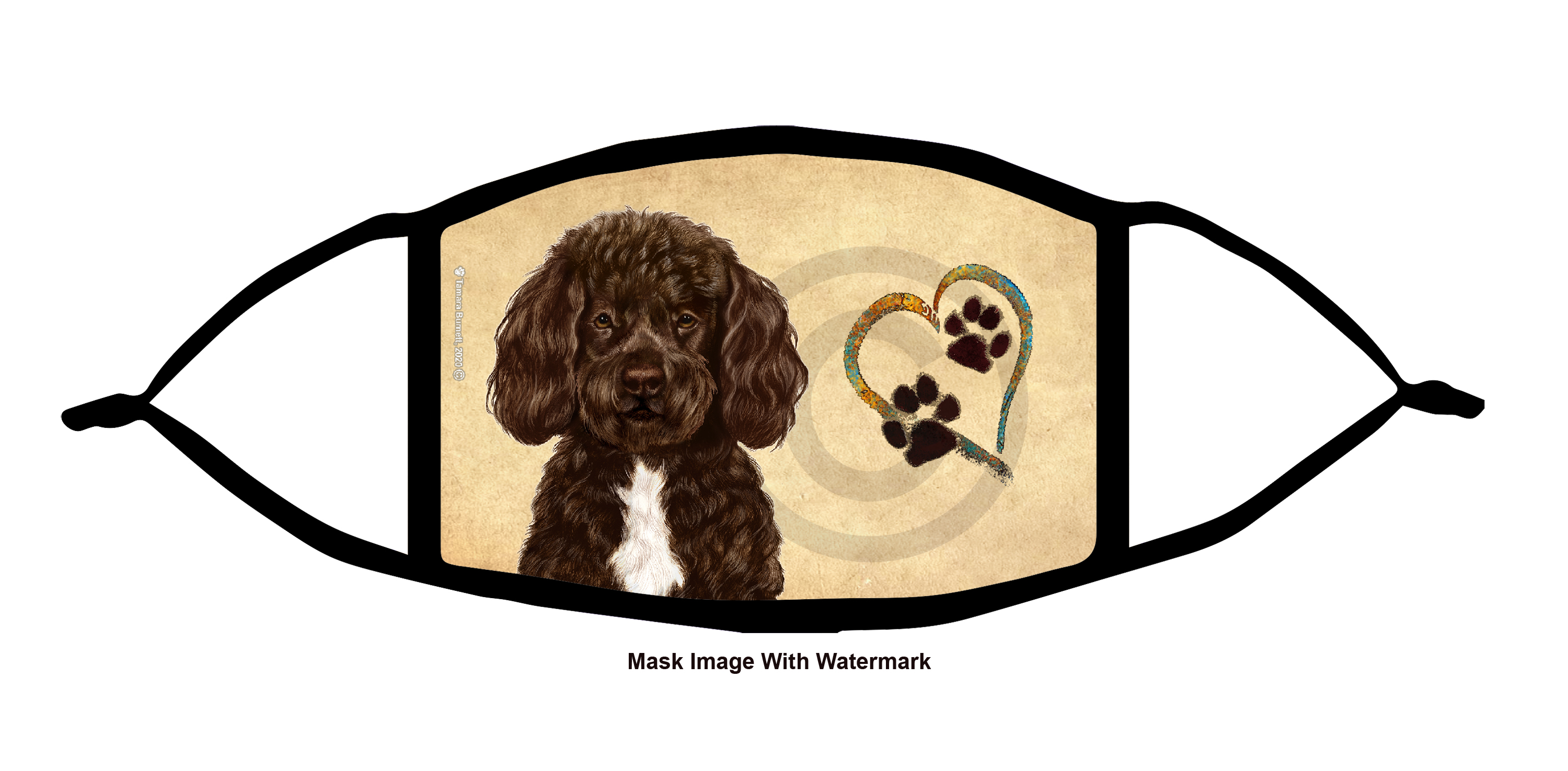 Portuguese Water Dog (Chocolate and White) Paws On My Heart Cloth Face Mask image
