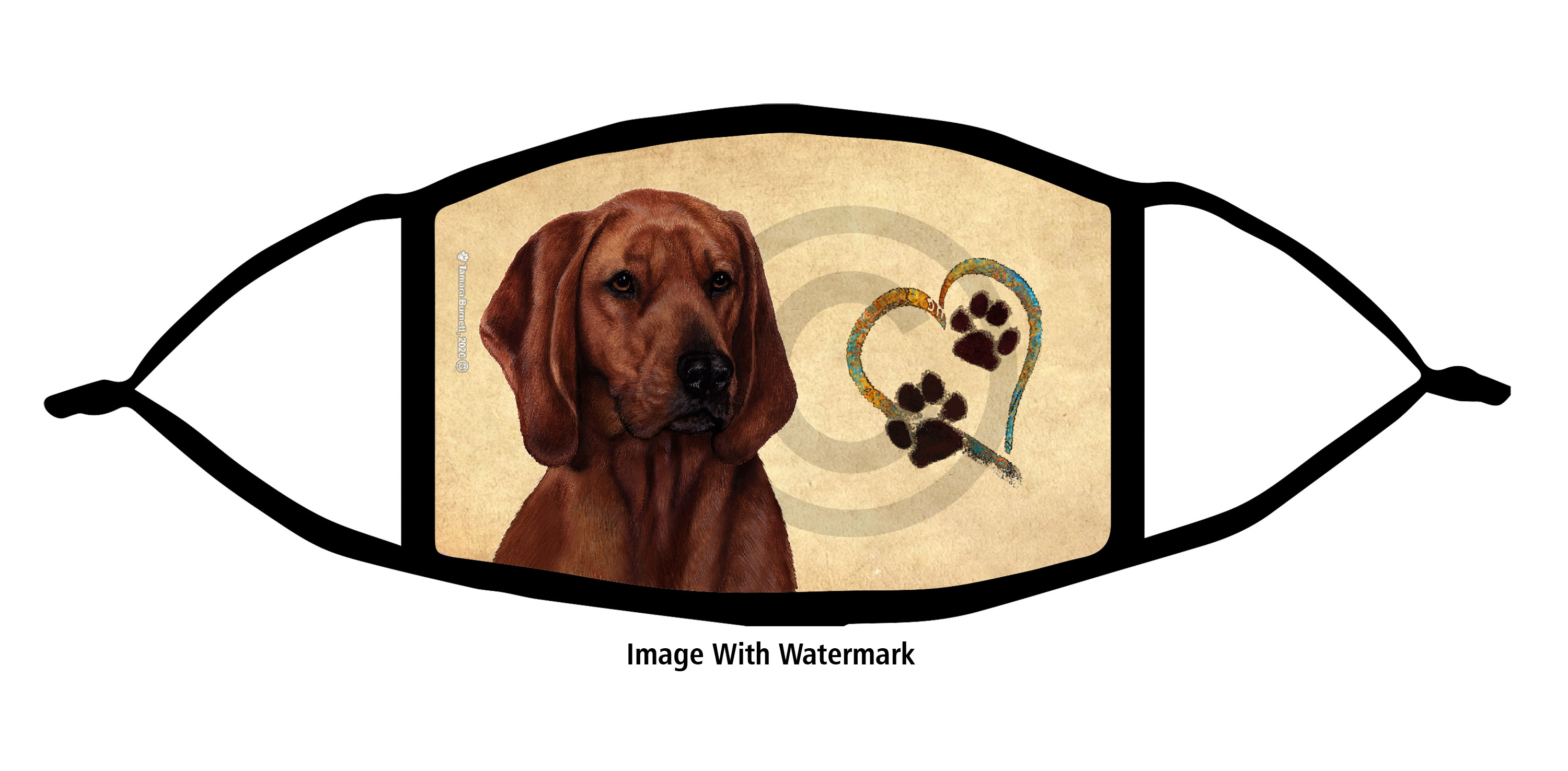 Coonhound Redbone Paws On My Heart Cloth Face Mask Image