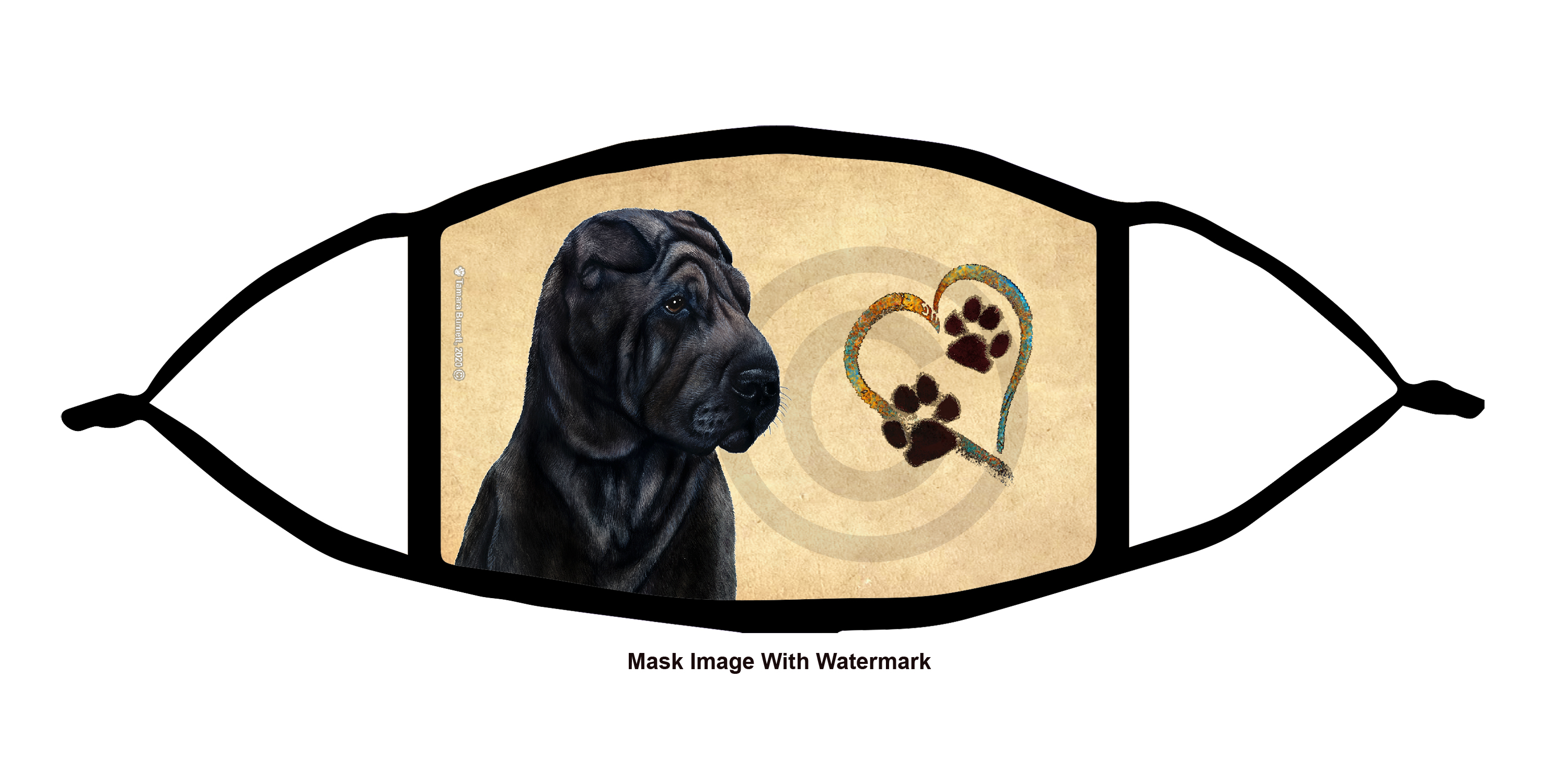 Shar pei (Black) Paws On My Heart Cloth Face Mask image