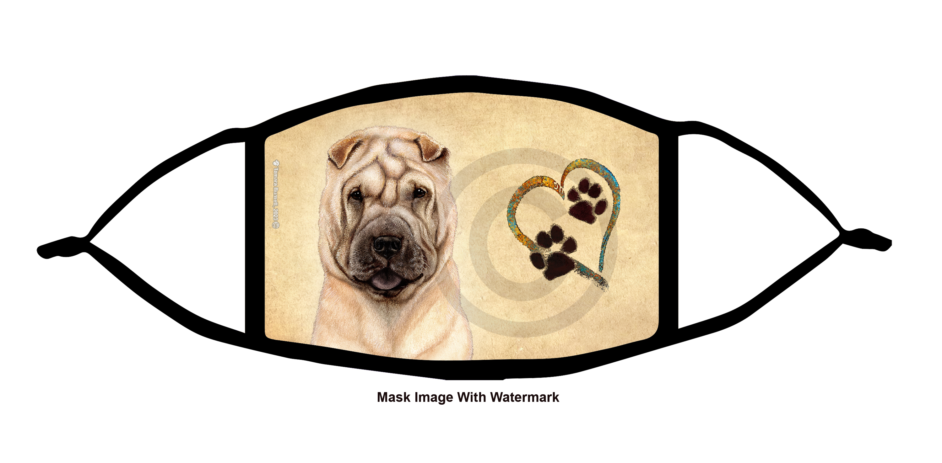 Shar pei (Cream) Paws On My Heart Cloth Face Mask image