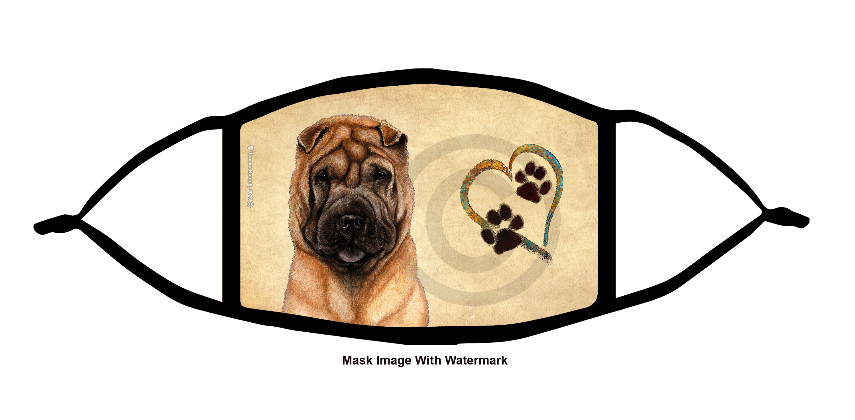 Shar pei (Fawn) Paws On My Heart Cloth Face Mask image