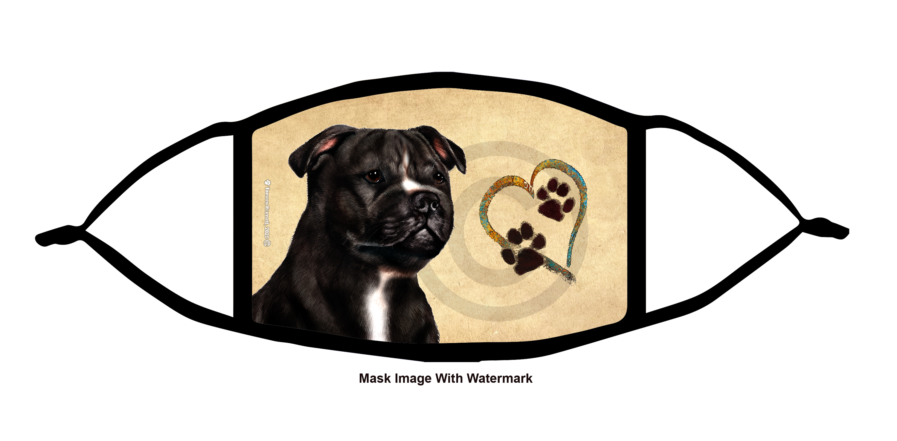 Staffordshire Bull Terrier (Black and White) Paws On My Heart Cloth Face Mask image