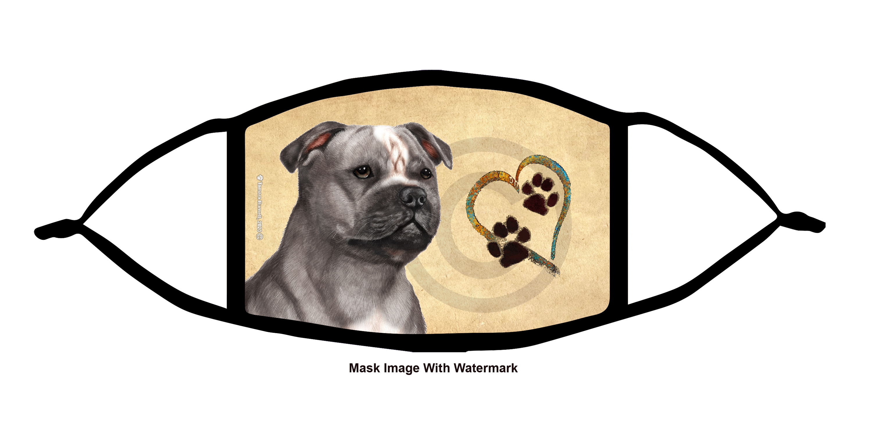 Staffordshire Bull Terrier (Blue and White) Paws On My Heart Cloth Face Mask image