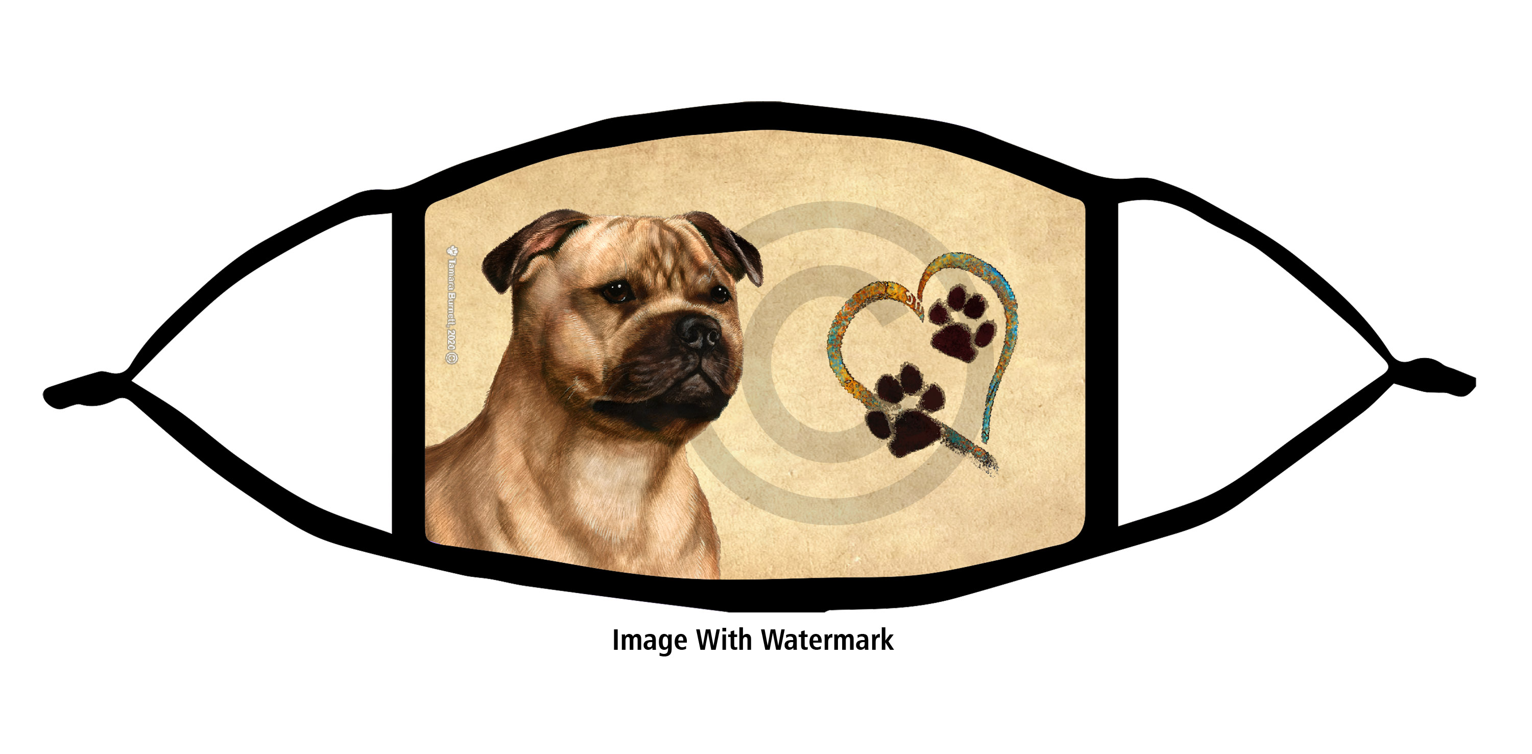 Staffordshire Bull Terrier Fawn Paws On My Heart Cloth Face Mask image