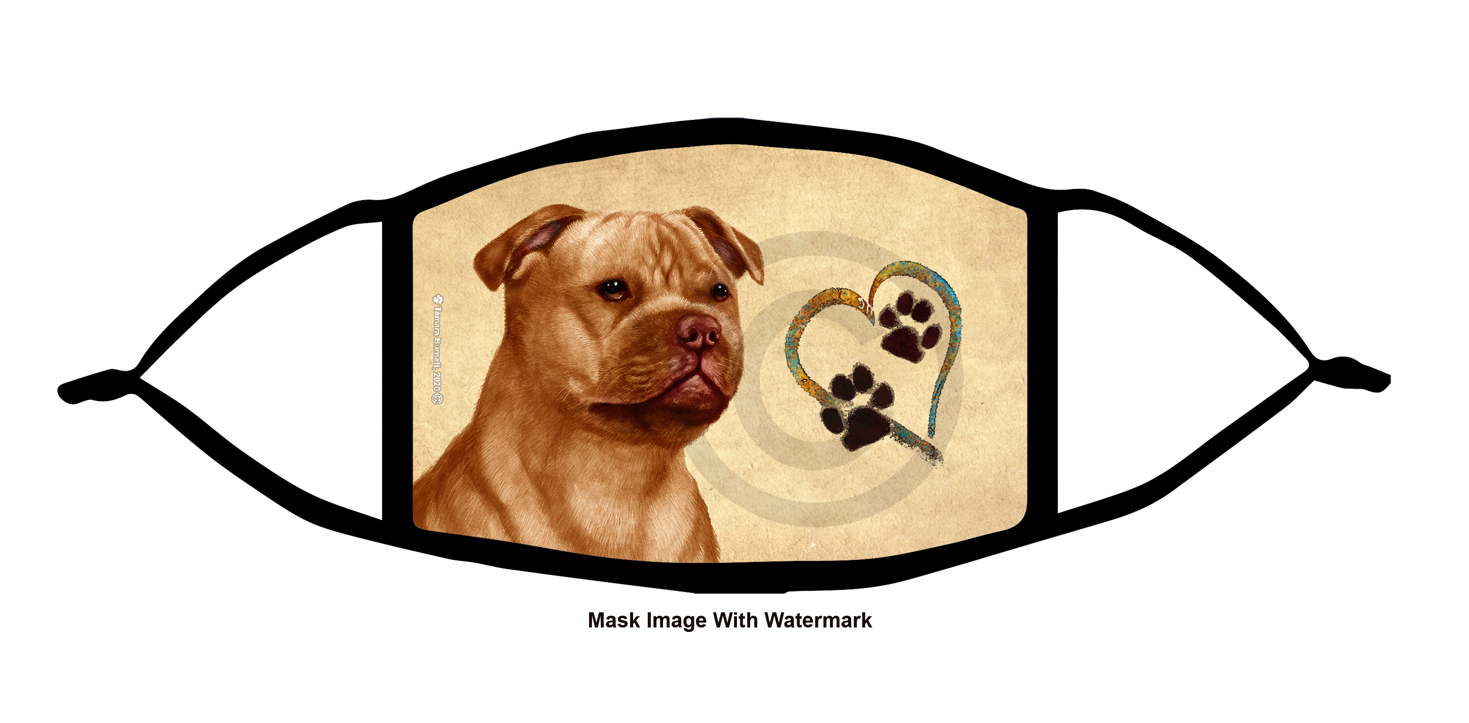 Staffordshire Bull Terrier (Orange) Paws On My Heart Cloth Face Mask image