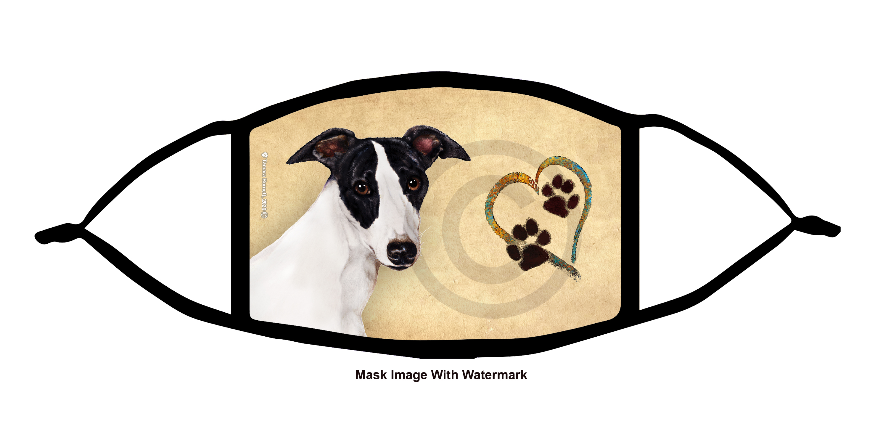 Whippet (Black and White) Paws On My Heart Cloth Face Mask image