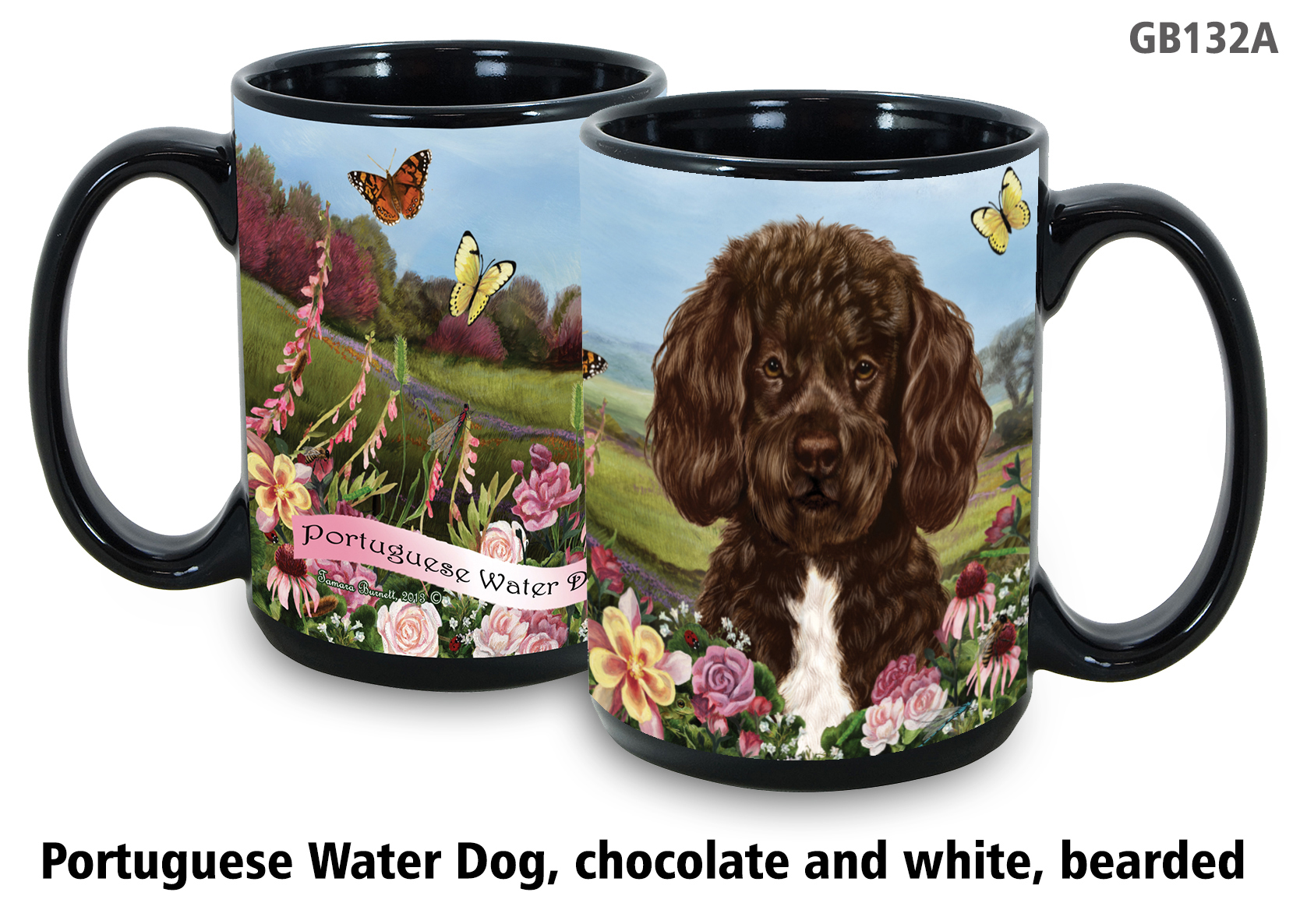 Portuguese Water Dog Chocolate & White - Garden Party Fun Mug 15 oz Image