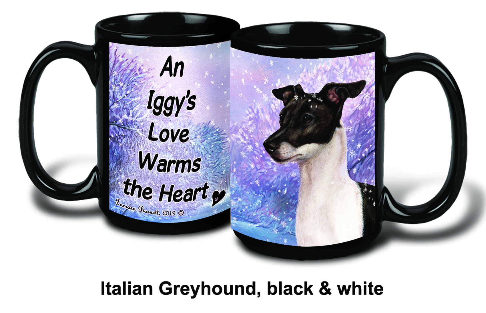 Italian Greyhound Black/White Winter Mugs image
