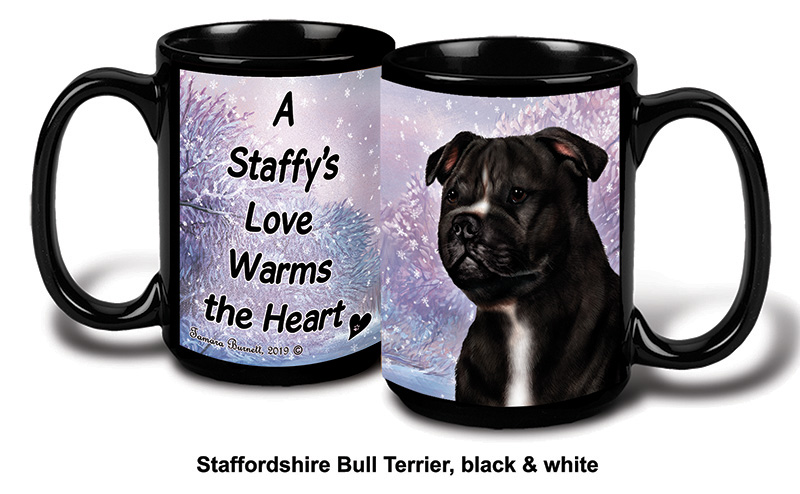 Staffordshire Terrier Blk/Wht Winter Mugs image