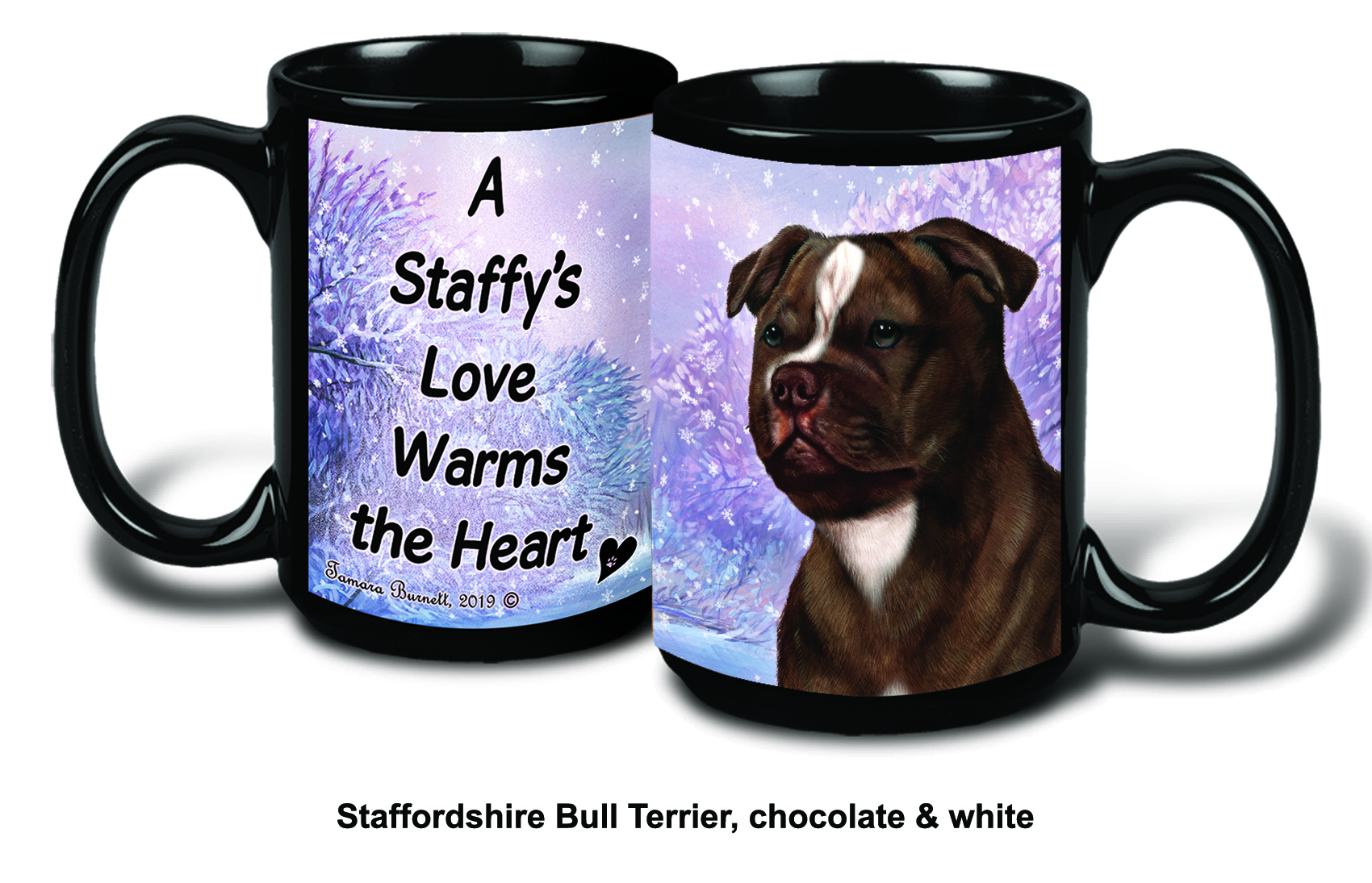 Staffordshire Terrier Choc/Wht Winter Mugs image