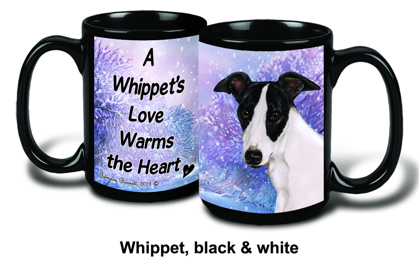 Whippet Black/White Winter Mugs image