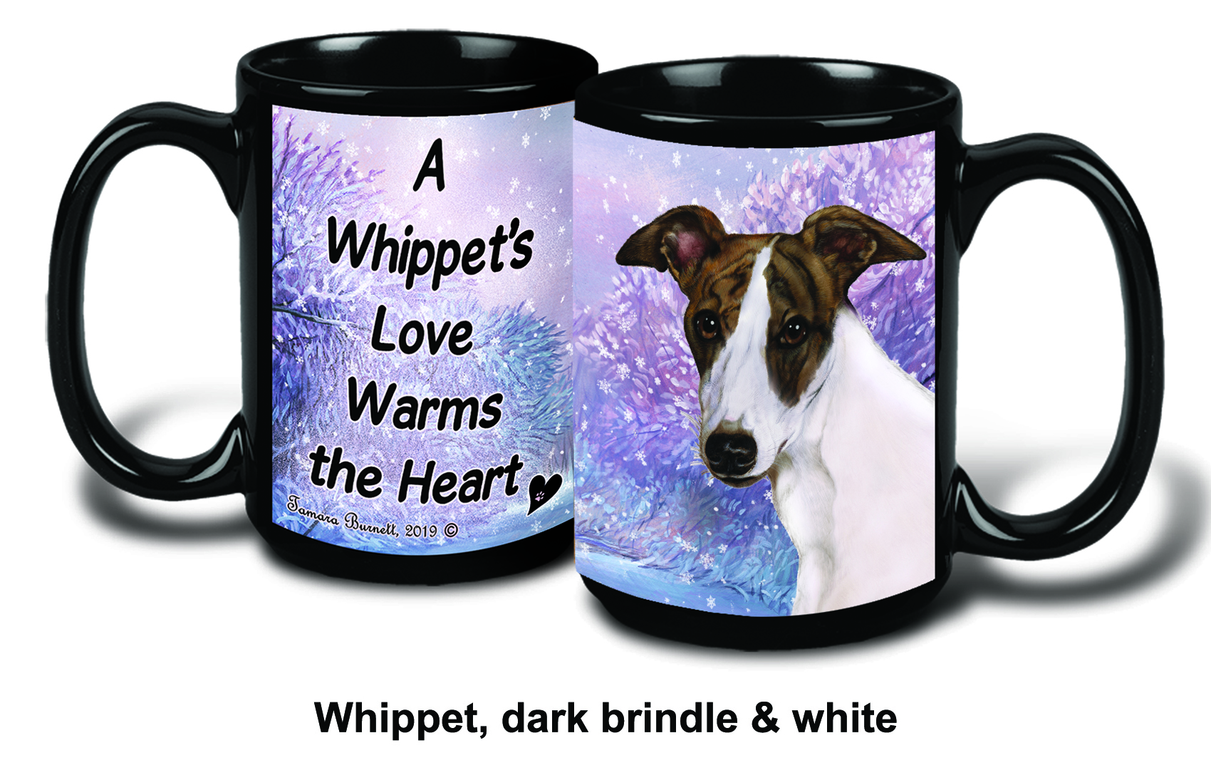 Whippet Dark Brindle/White Winter Mugs image