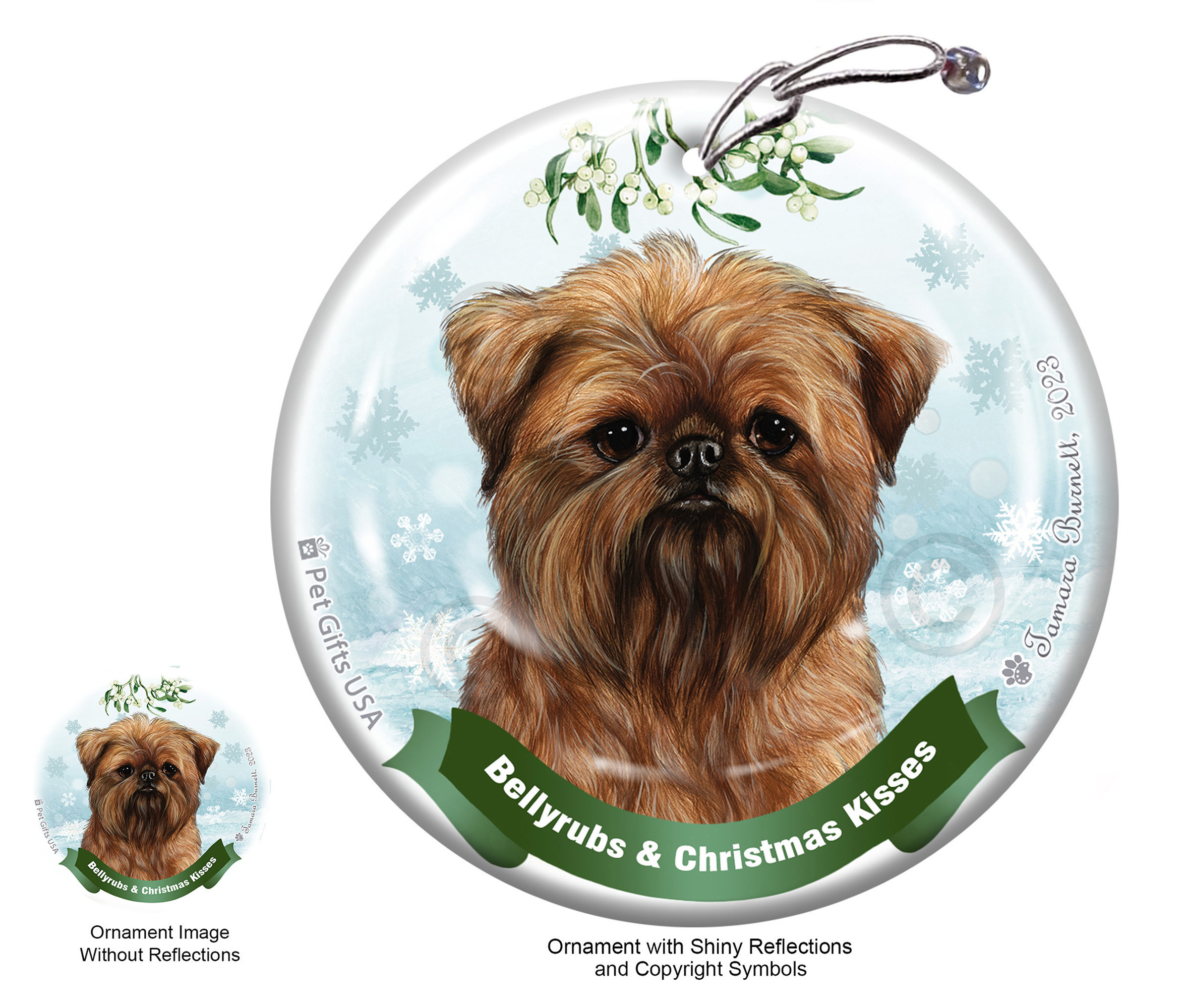 Brussels Griffon Belly Rubs and Christmas Kisses Ornament image