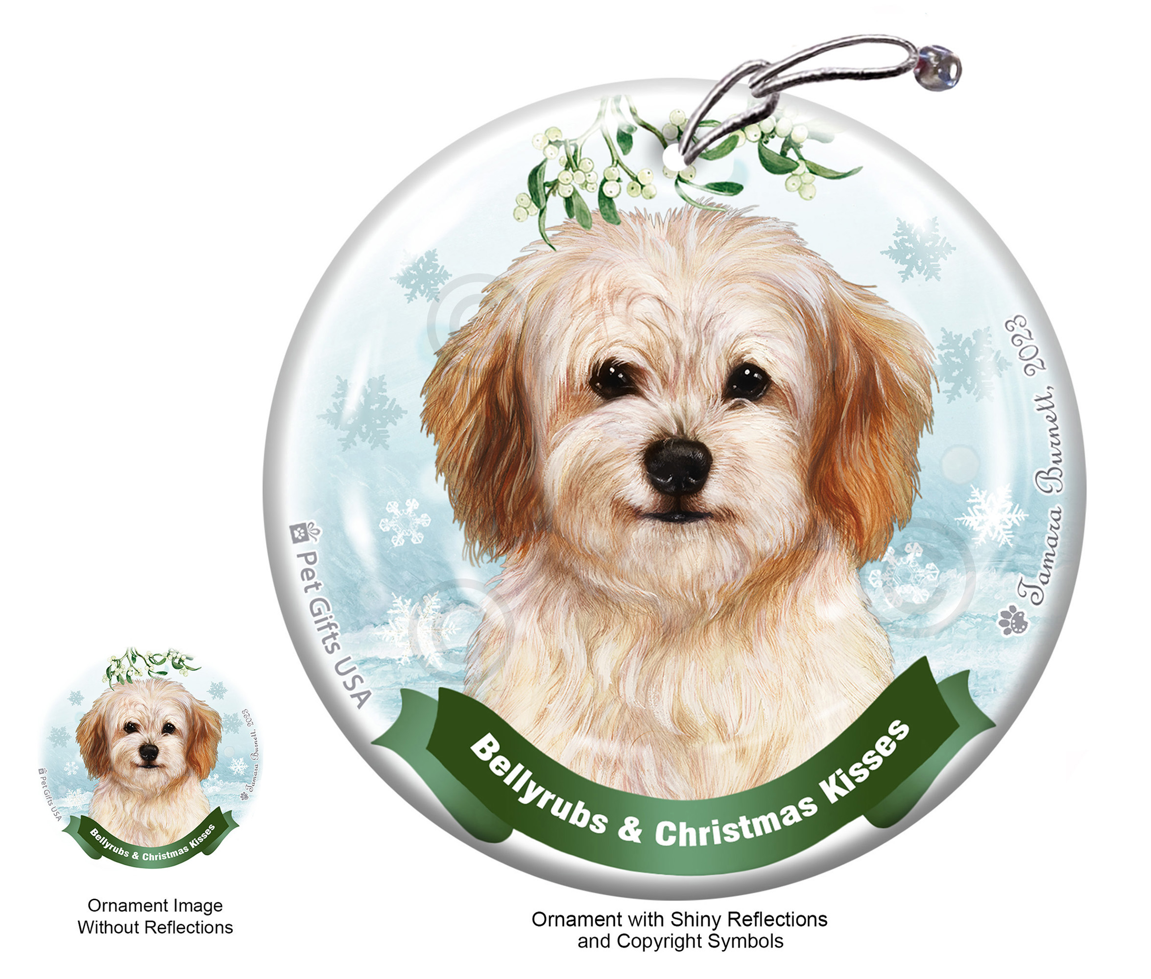 Cavachon Belly Rubs and Christmas Kisses Ornament image