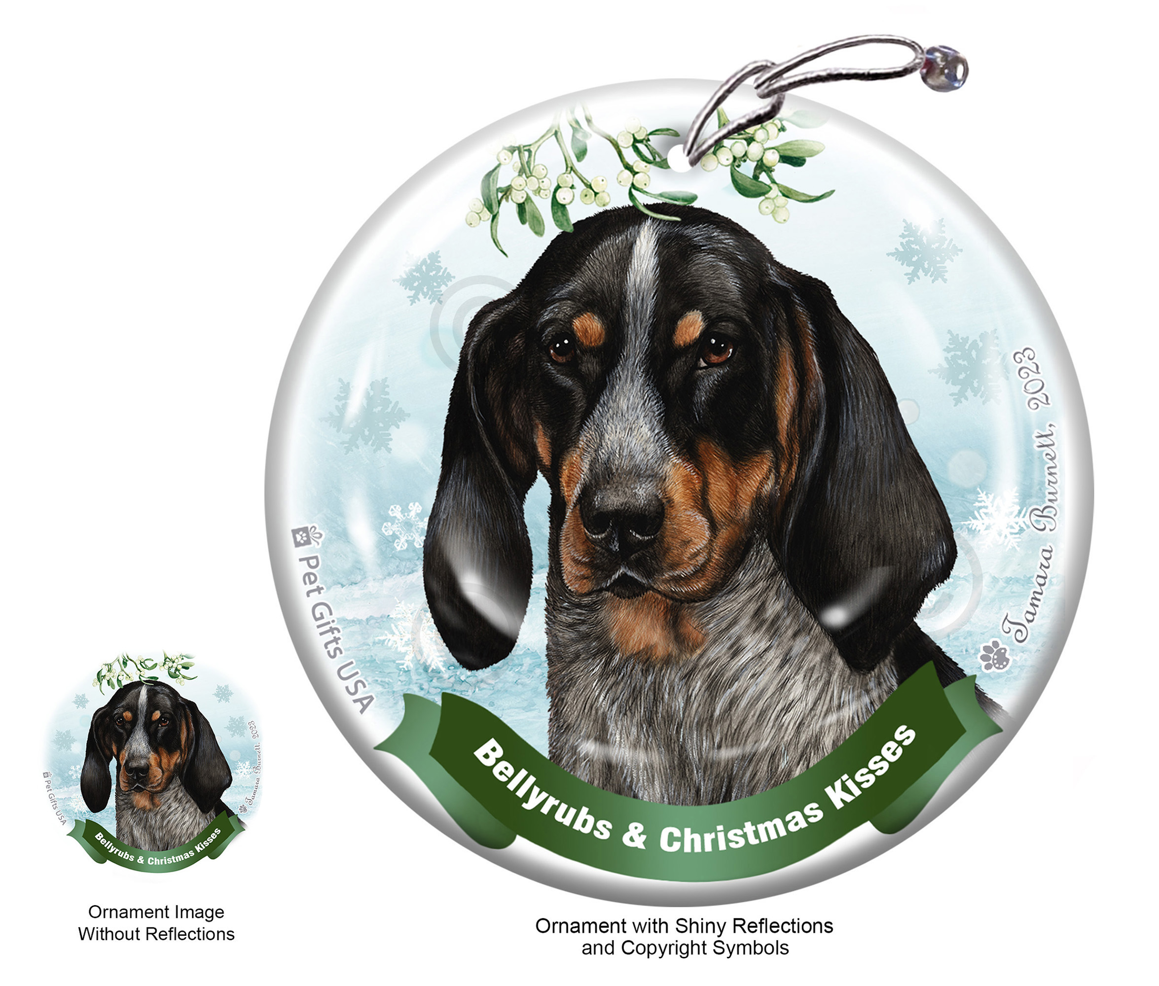 Coonhound Blue Tick Belly Rubs and Christmas Kisses Ornament image