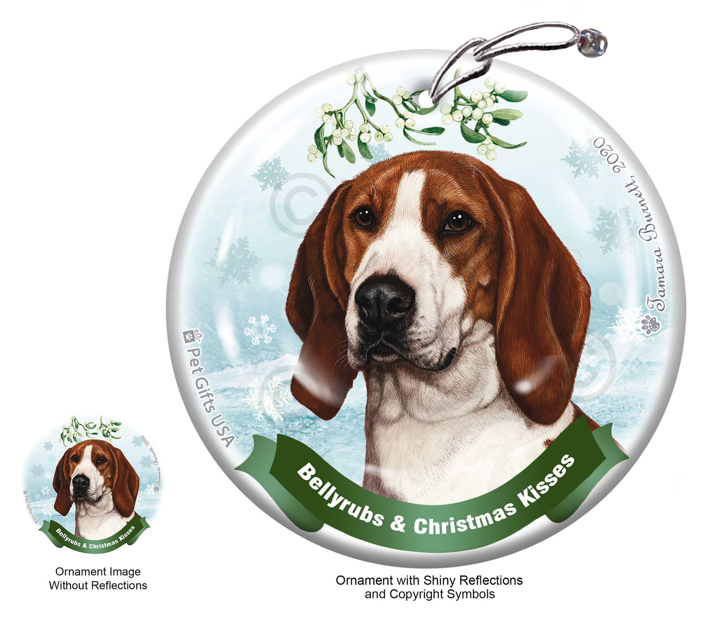 Coonhound Treeing Walker Belly Rubs and Christmas Kisses Ornament image