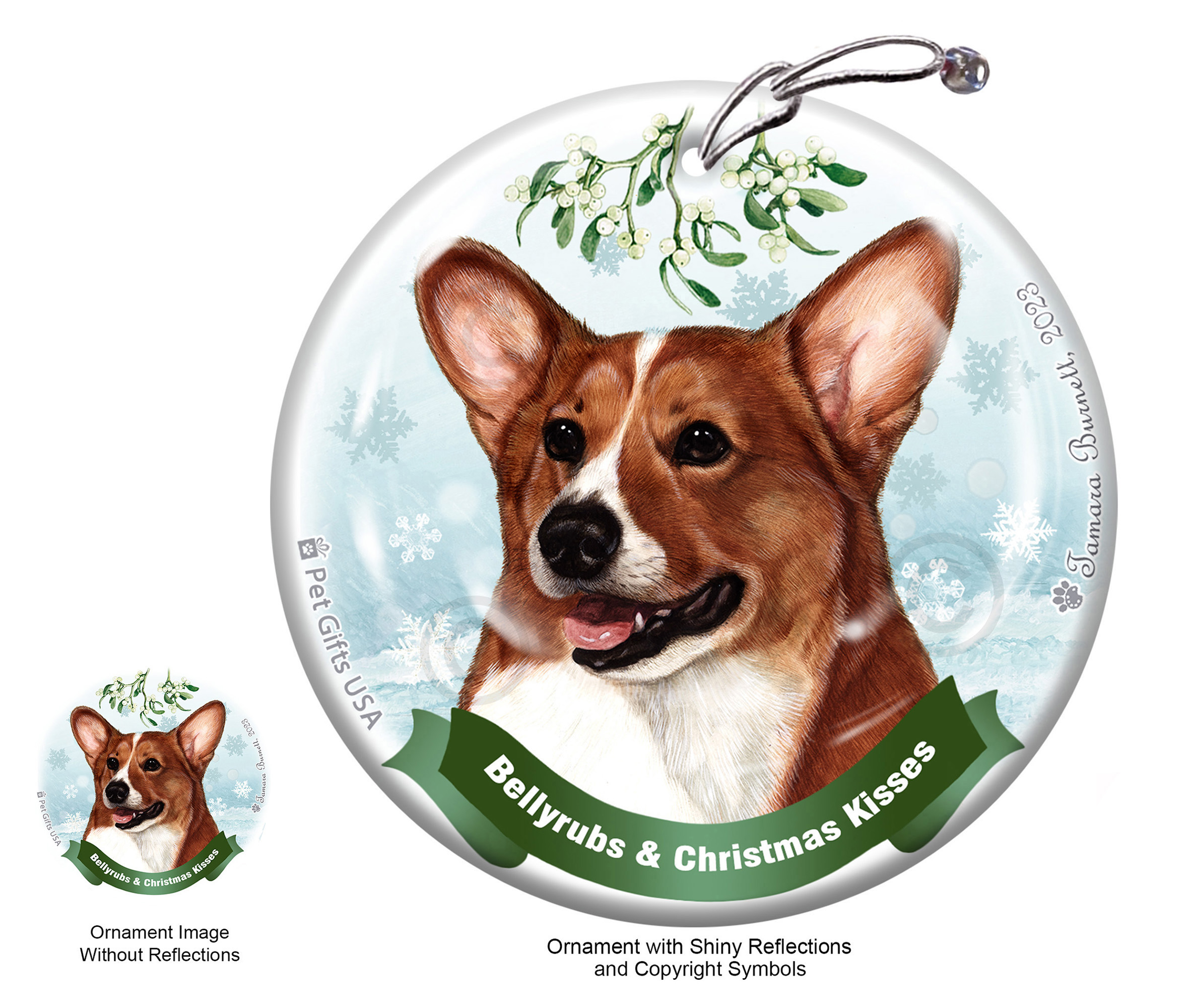 Corgi Pembroke Red and White Belly Rubs and Christmas Kisses Ornament image