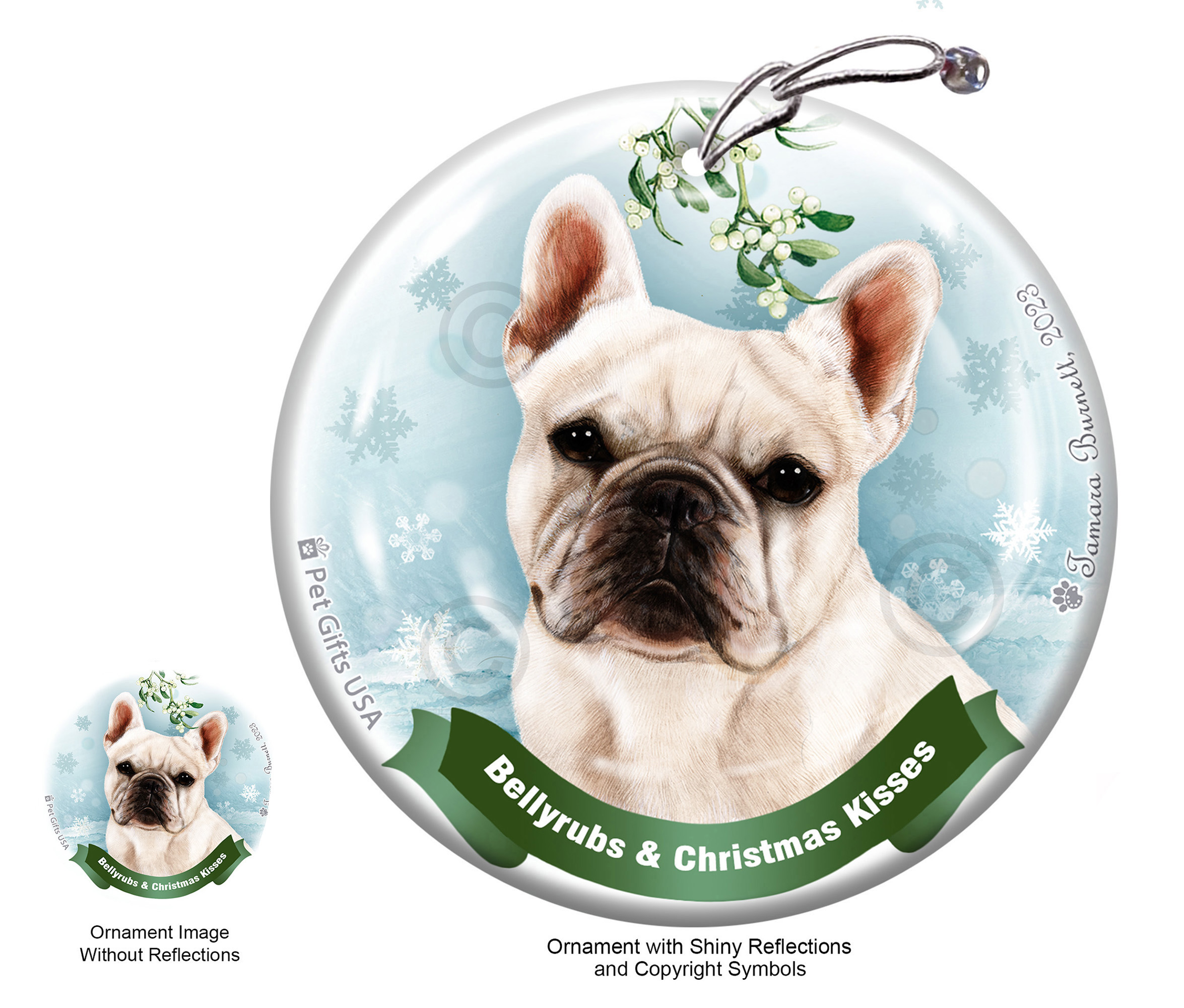 French Bulldog White Belly Rubs and Christmas Kisses Ornament image