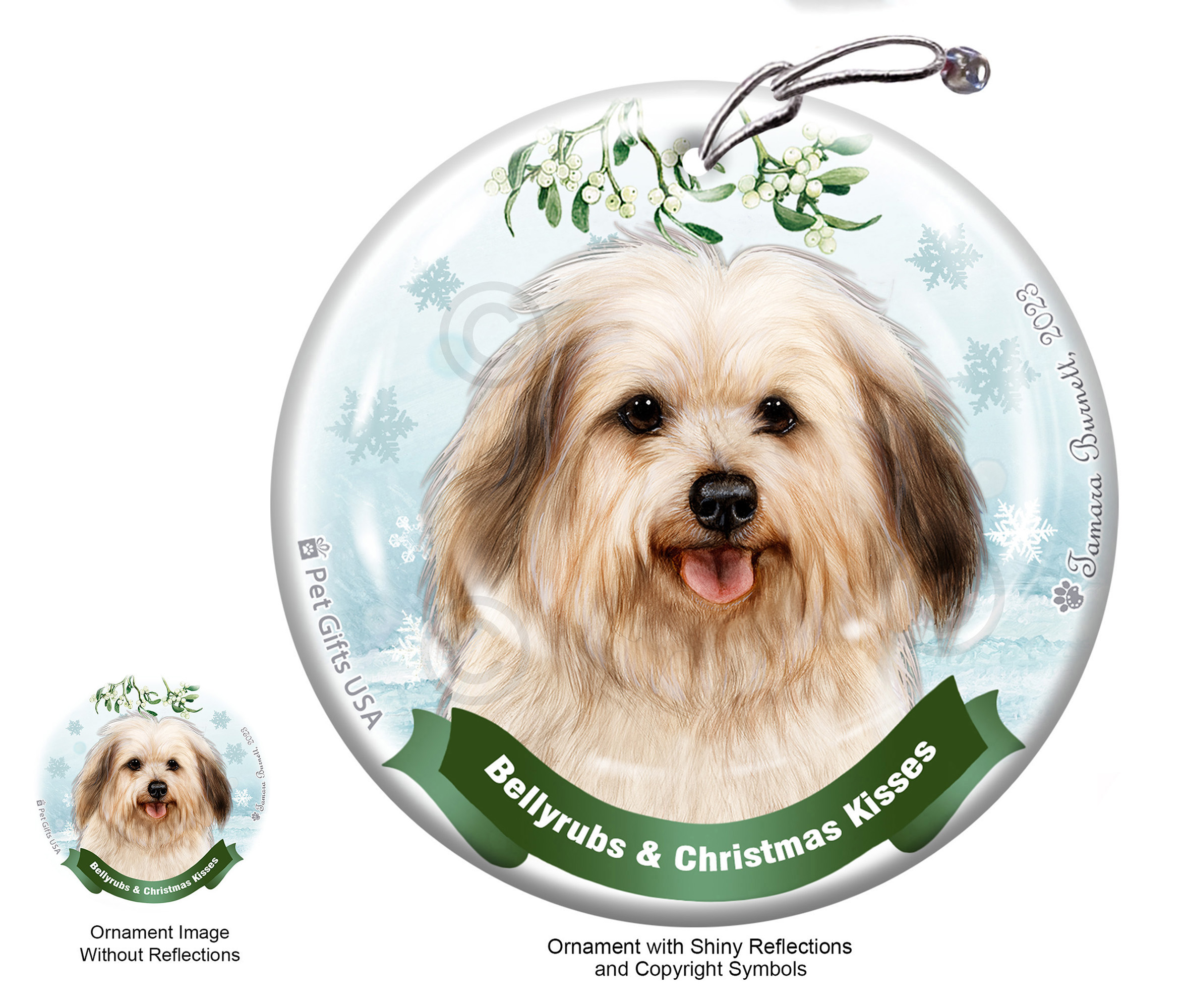 Havanese Cream Sable (Puppy) Belly Rubs and Christmas Kisses Ornament image