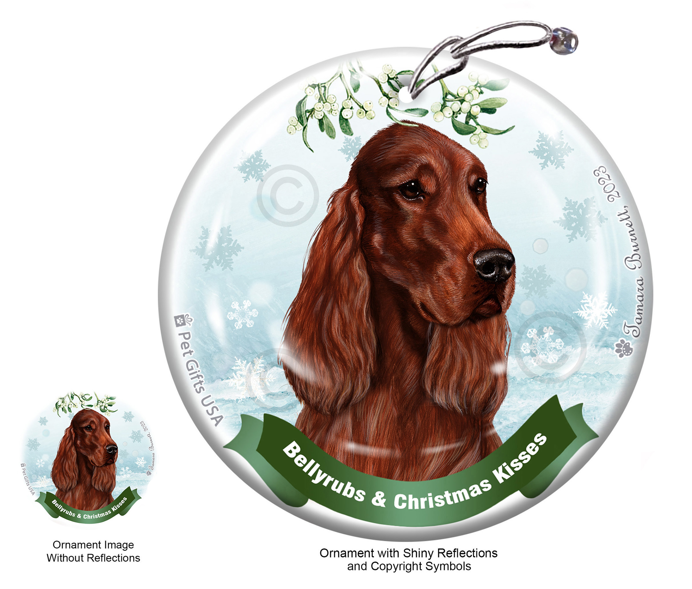 Irish Setter Belly Rubs and Christmas Kisses Ornament image