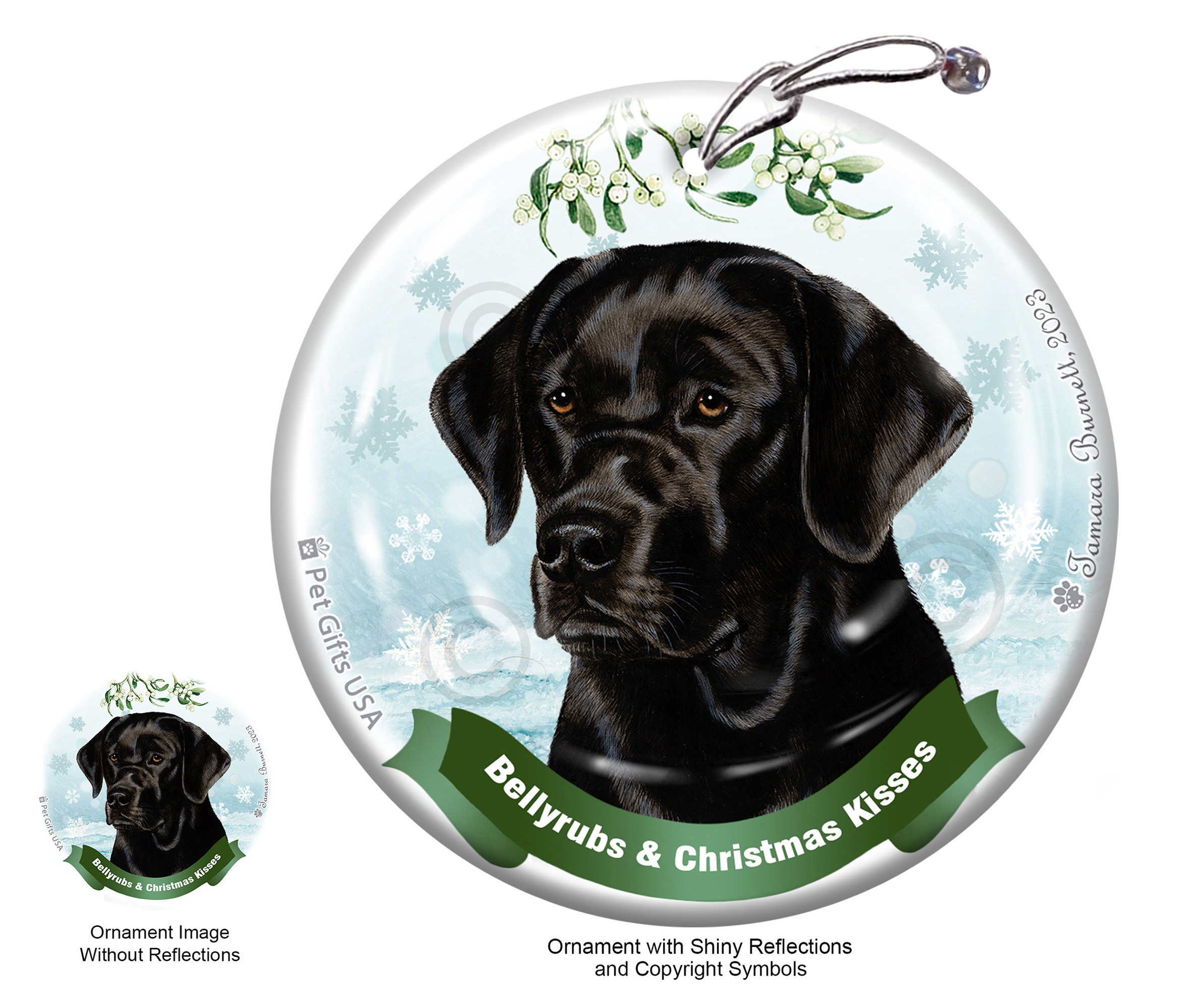 Labrador Retriever English Black Belly Rubs and Christmas Kisses Ornament image