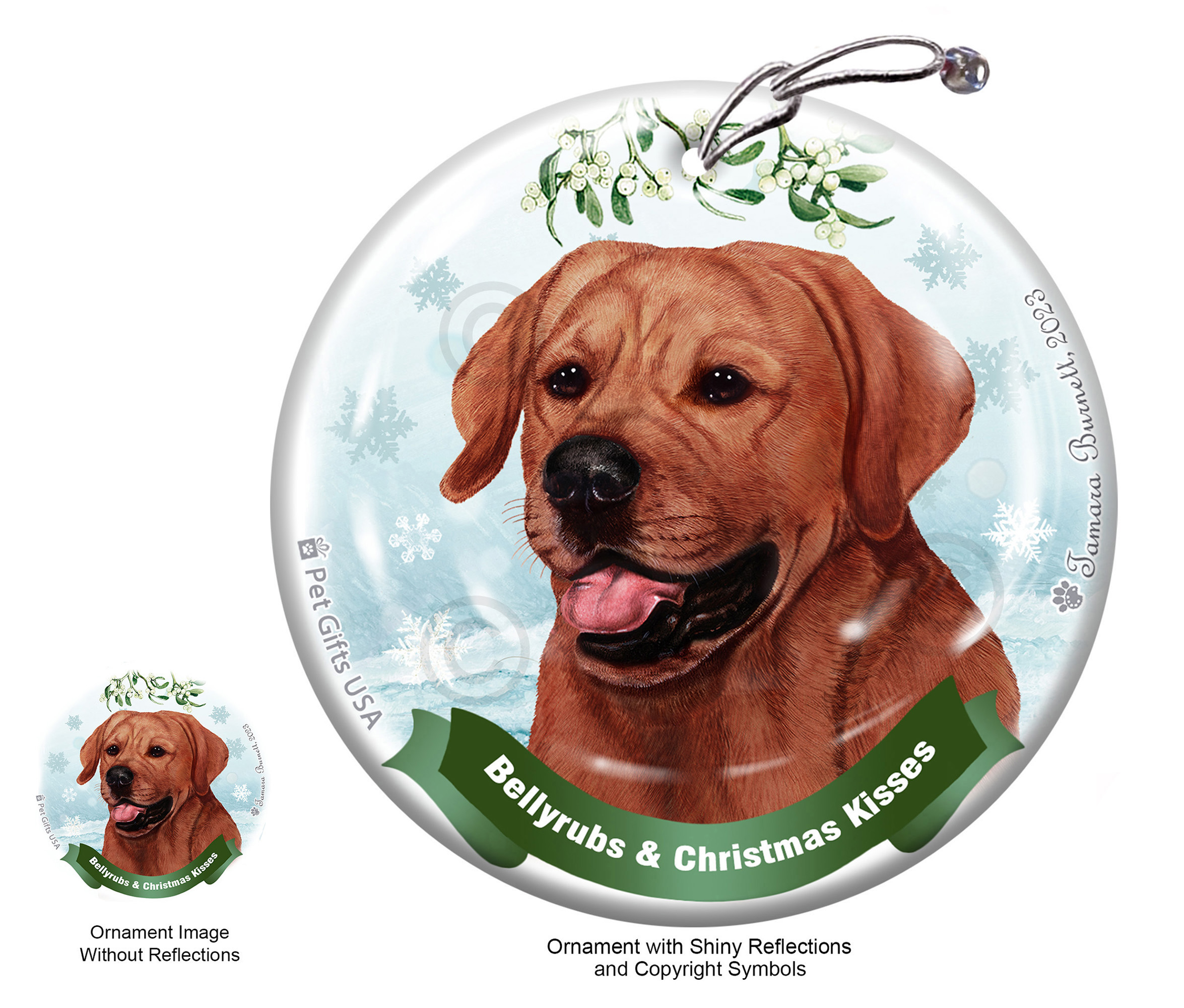 Labrador Retriever English Red Belly Rubs and Christmas Kisses Ornament image