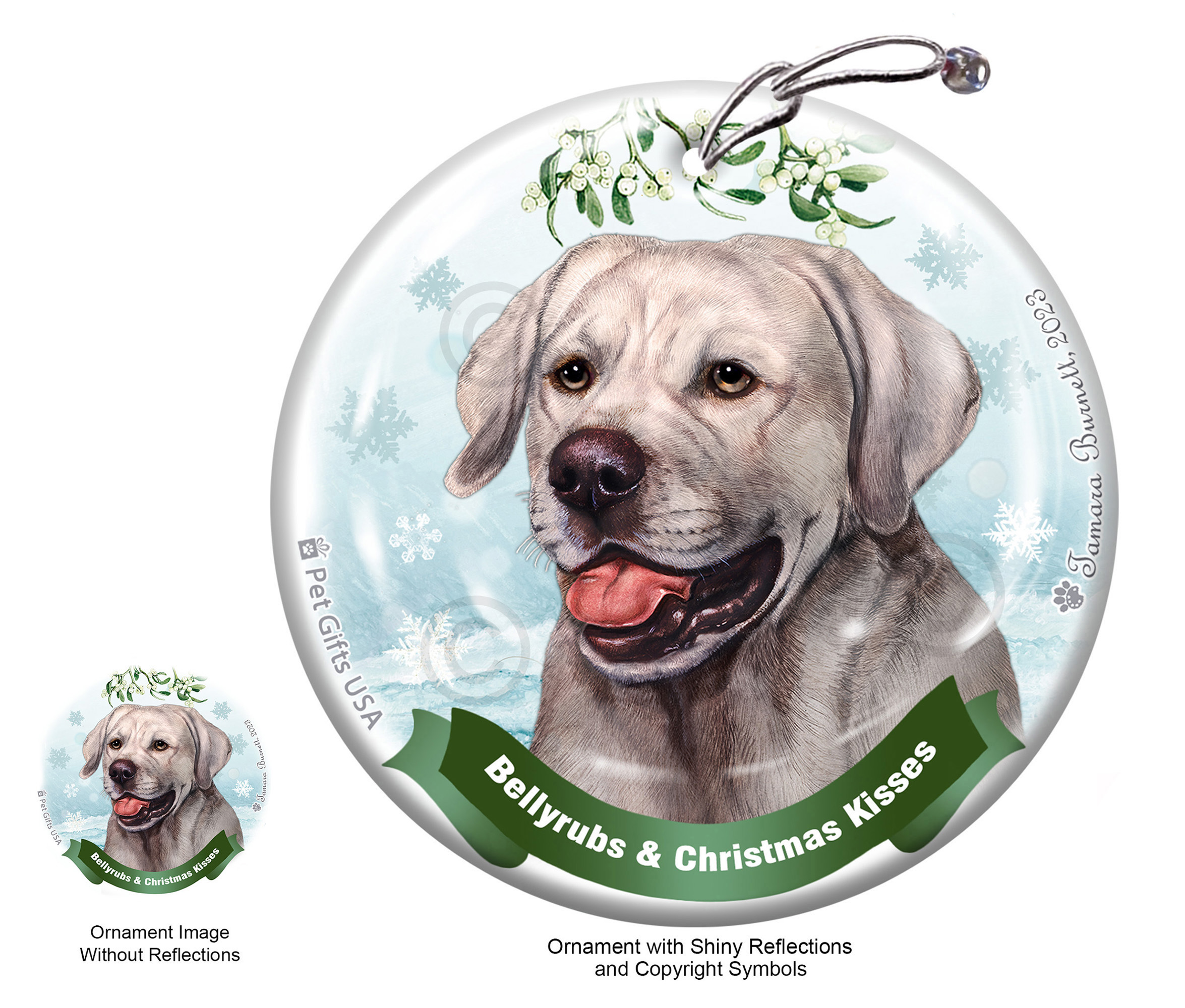 Labrador Retriever English Silver Belly Rubs and Christmas Kisses Ornament image