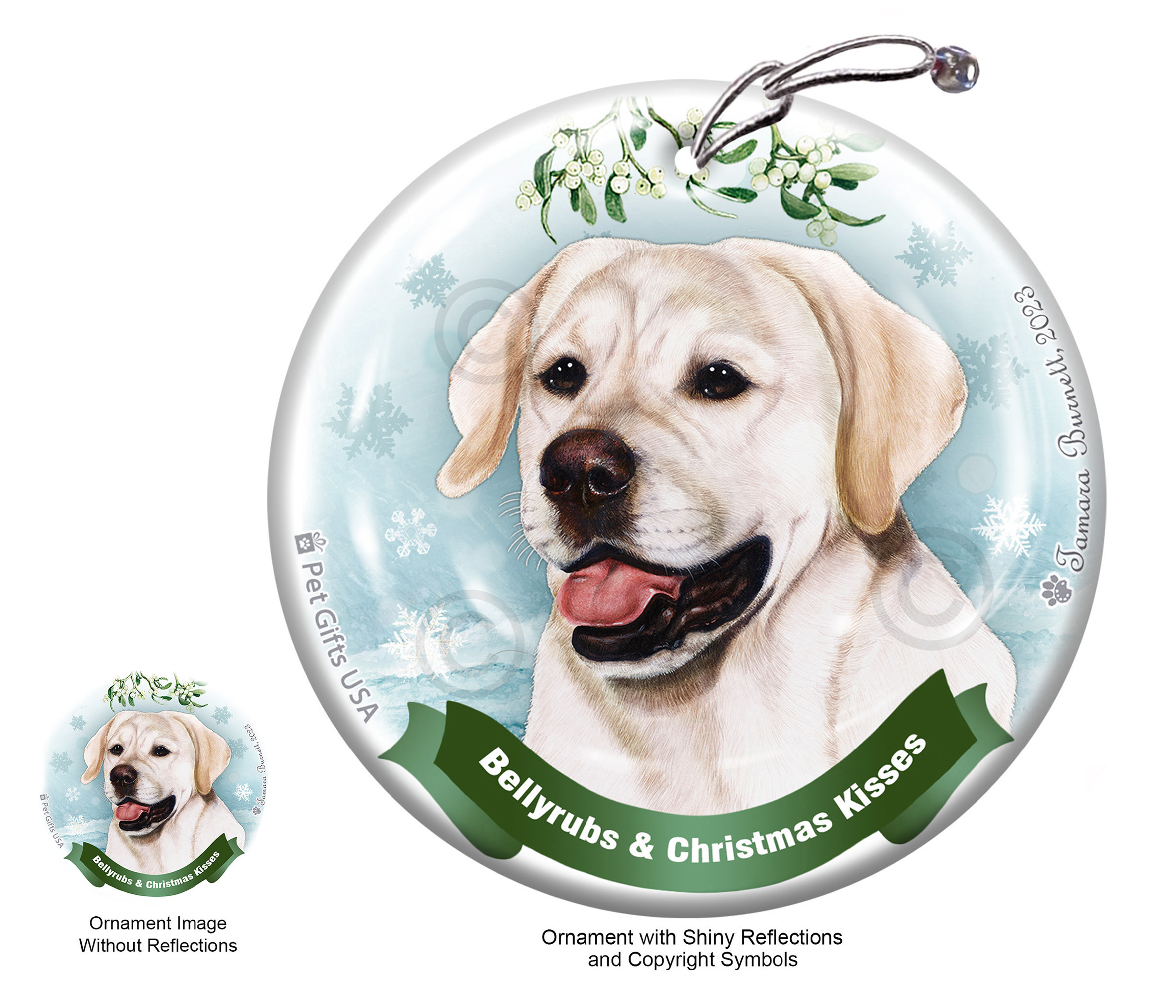 Labrador Retriever English White Belly Rubs and Christmas Kisses Ornament image