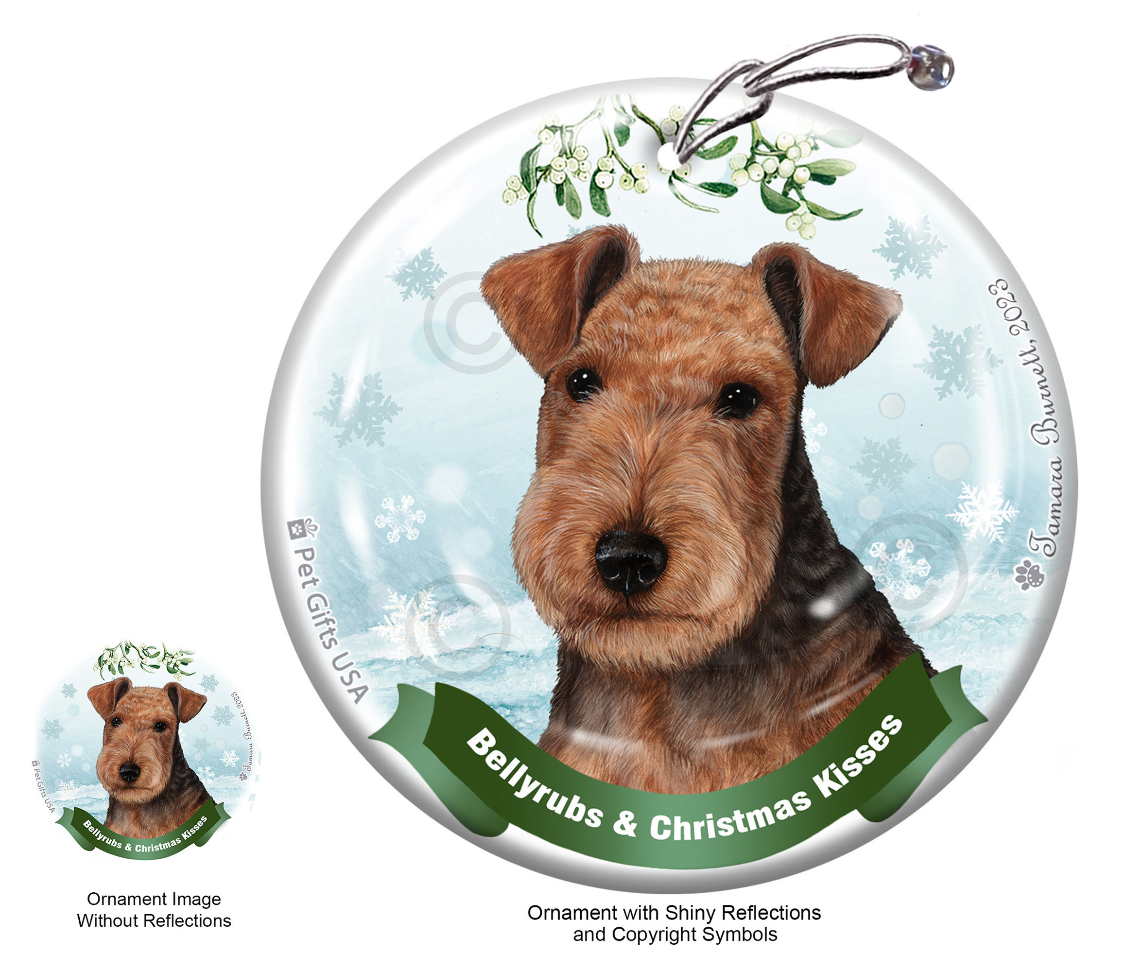 Lakeland Terrier Belly Rubs and Christmas Kisses Ornament image