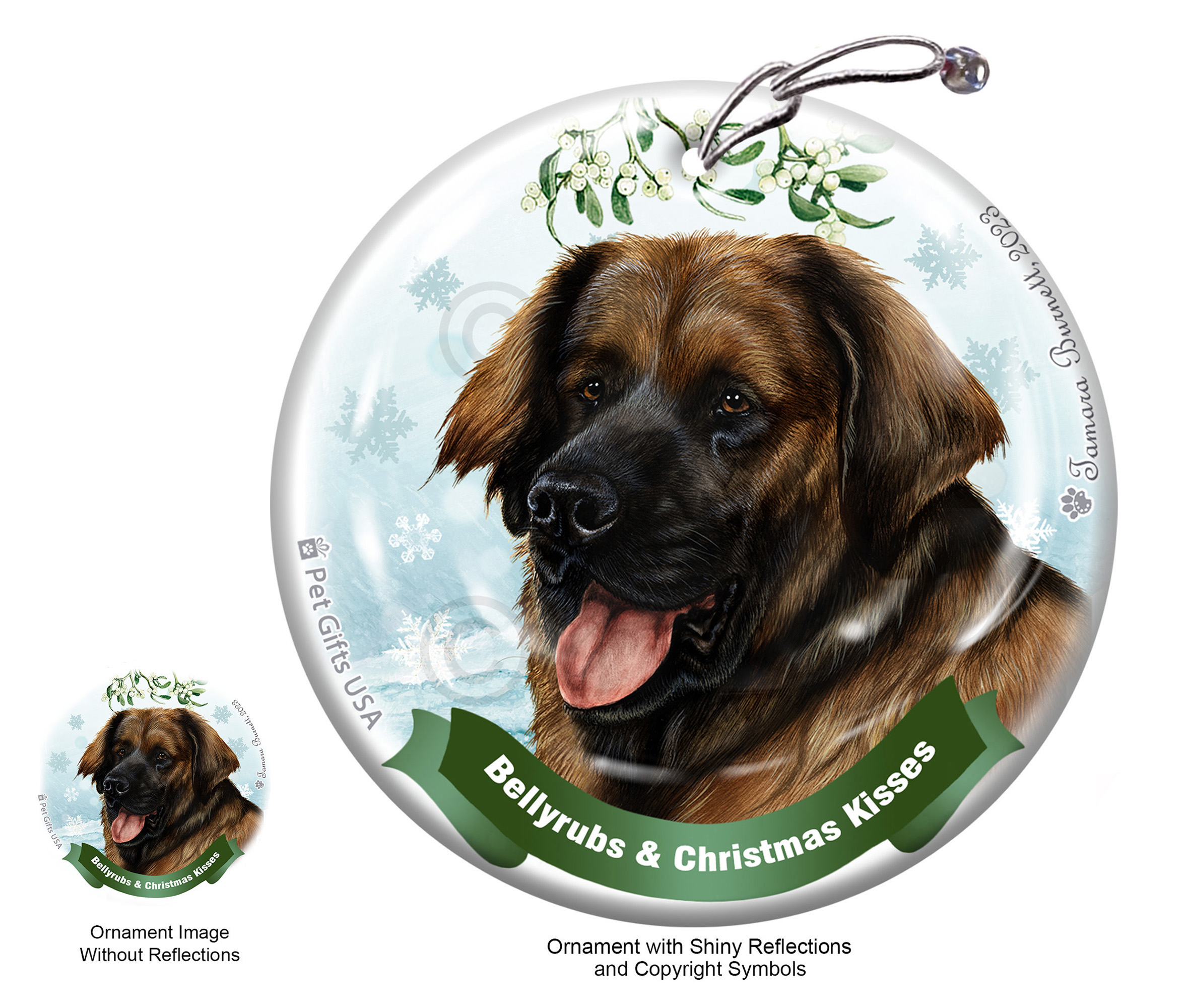 Leonberger Belly Rubs and Christmas Kisses Ornament image