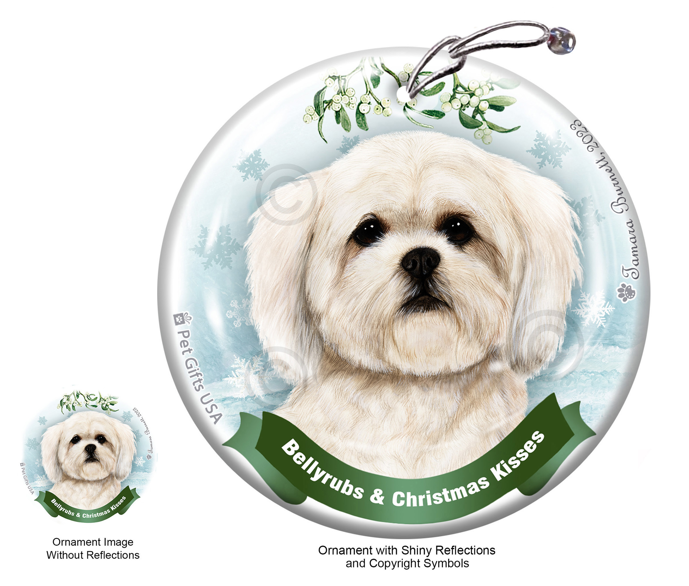 Lhasa Apso White Belly Rubs and Christmas Kisses Ornament image