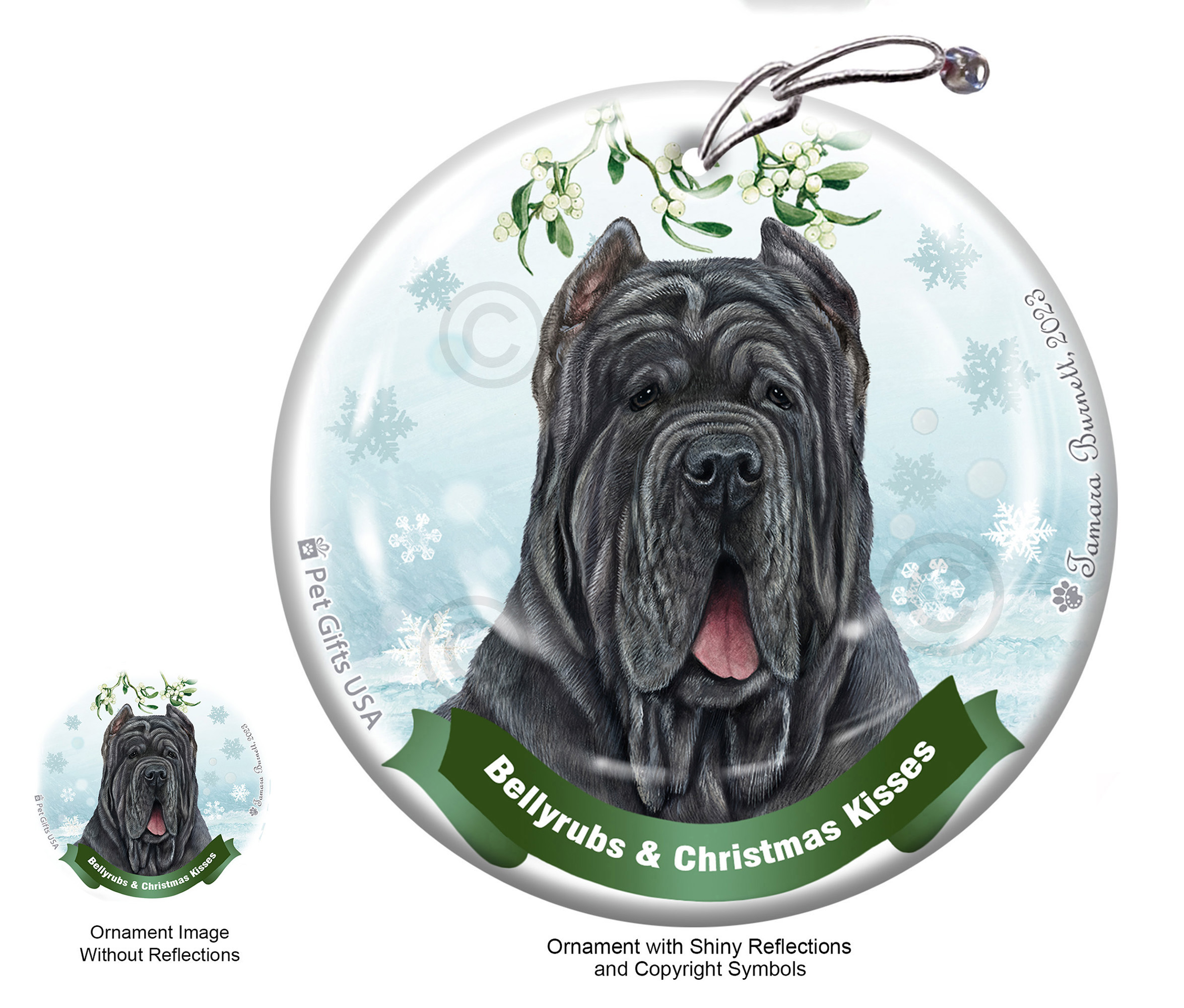 Neapolitan Mastiff Blue Cropped Belly Rubs and Christmas Kisses Ornament image