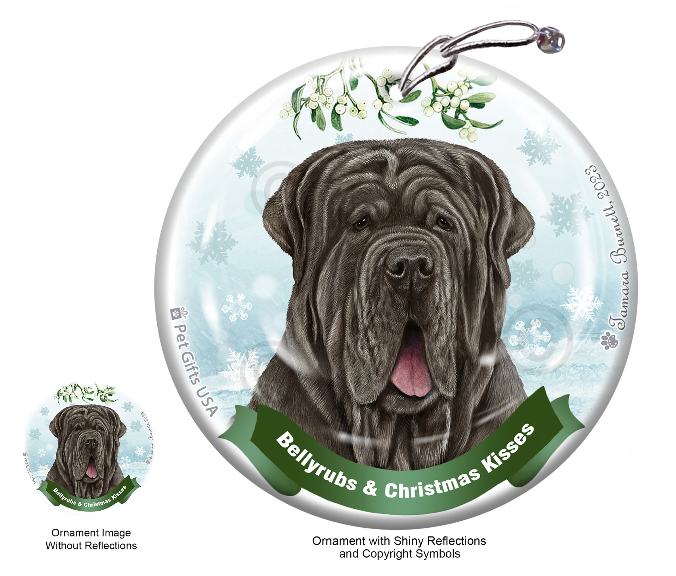 Neapolitan Mastiff Tawny Uncropped Belly Rubs and Christmas Kisses Ornament image