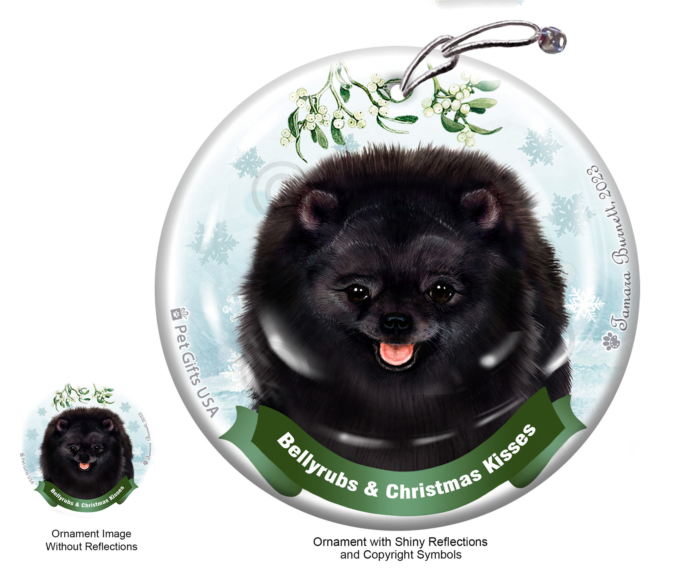 Pomeranian Black Belly Rubs and Christmas Kisses Ornament image Pomeranian Black Belly Rubs and Christmas Kisses Ornament image