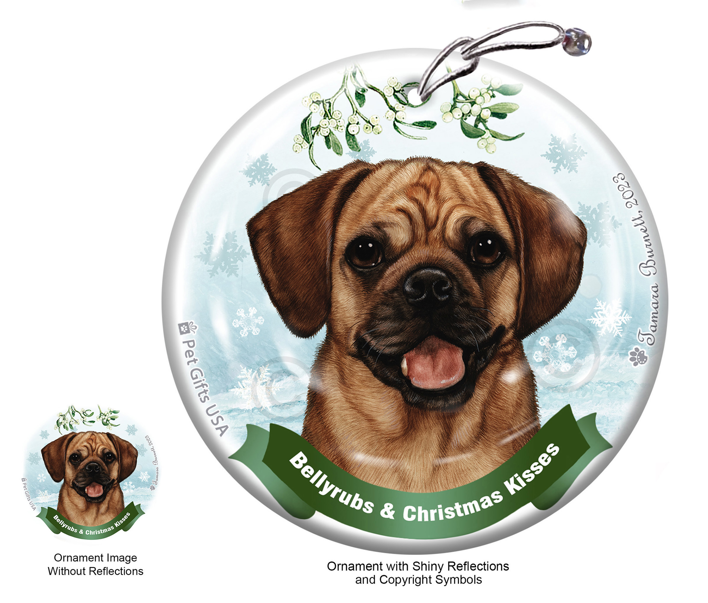 Puggle Fawn Belly Rubs and Christmas Kisses Ornament image