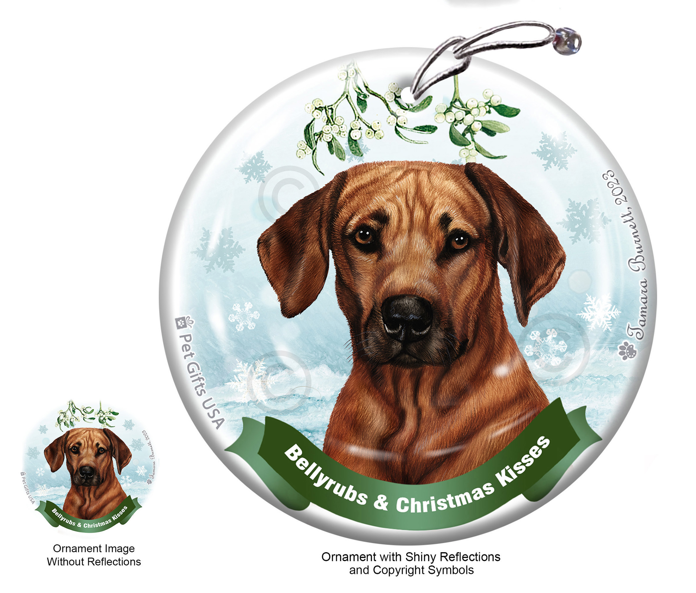 Rhodesian Ridgeback Belly Rubs and Christmas Kisses Ornament image