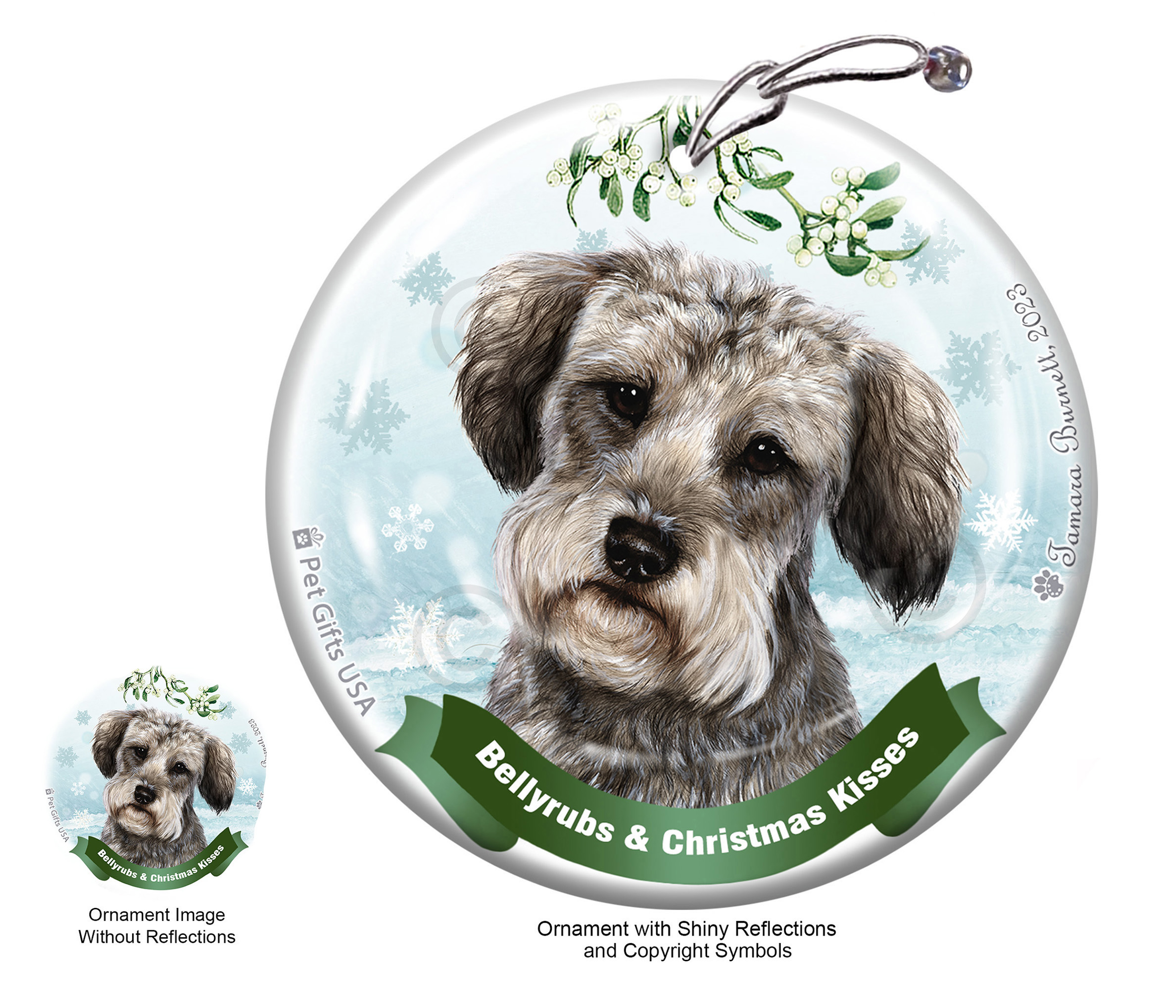 Schnoodle Grey Belly Rubs and Christmas Kisses Ornament image