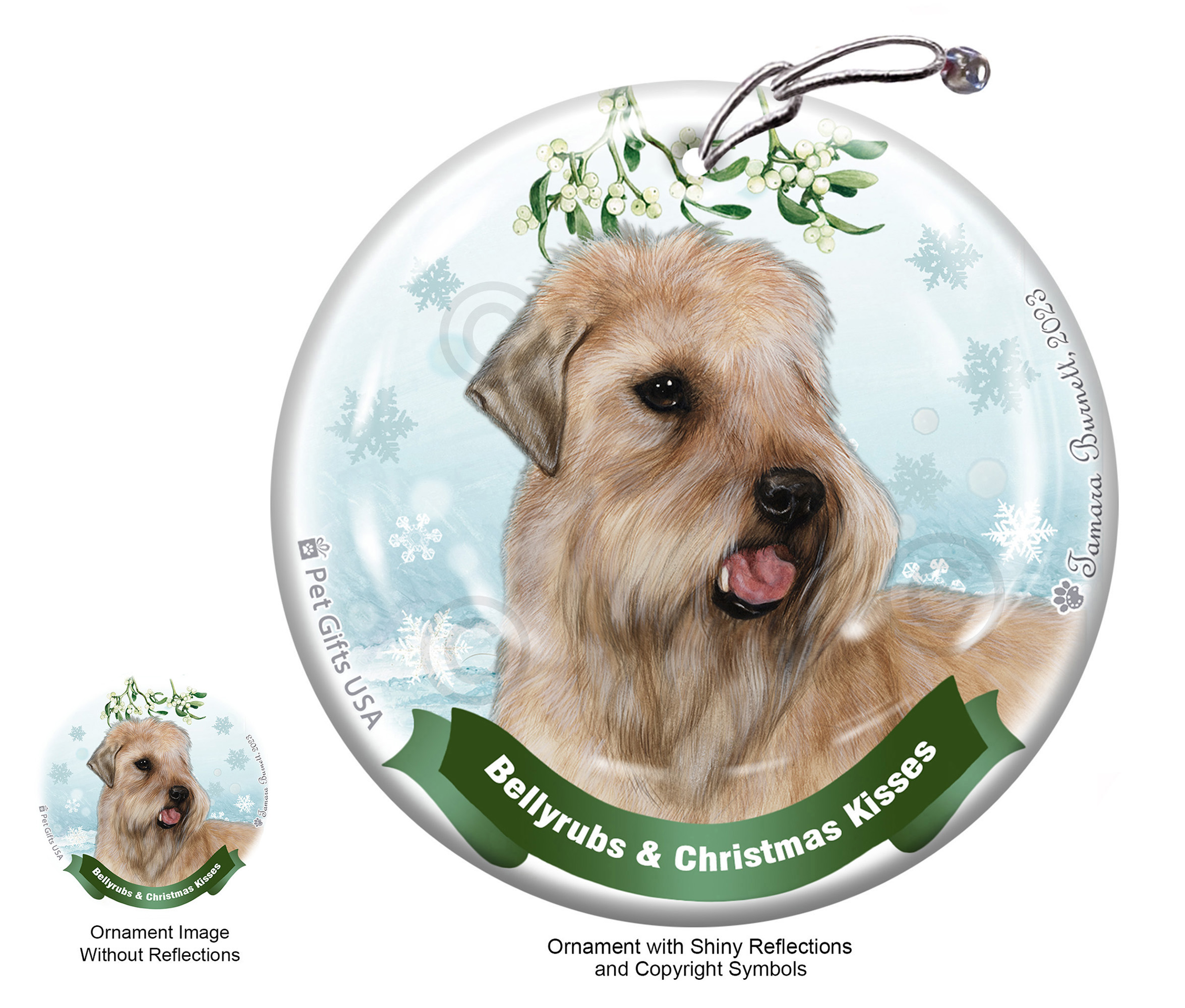 Soft Coated Wheaten Show Cut Belly Rubs and Christmas Kisses Ornament image