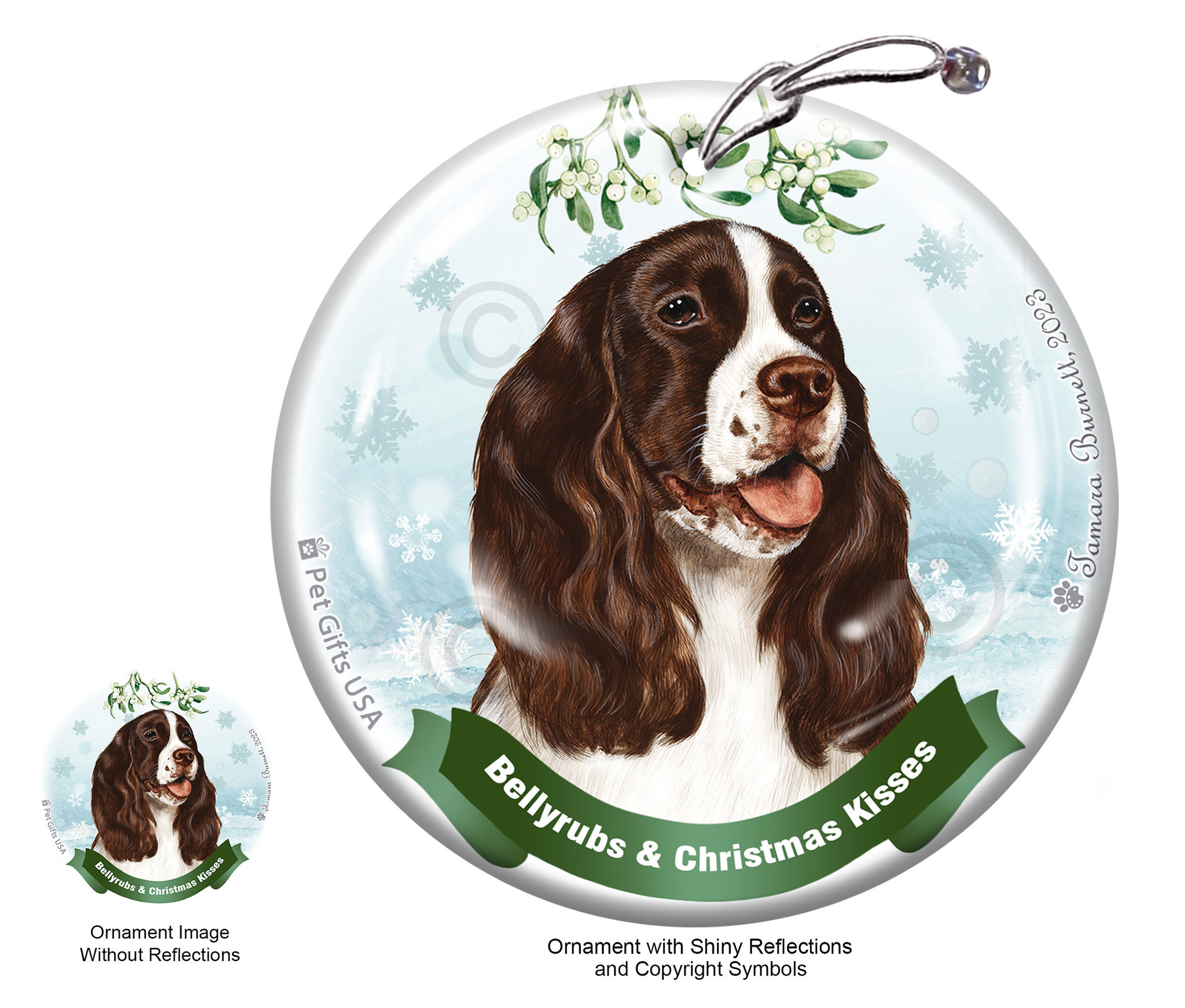 Springer Spaniel Liver Belly Rubs and Christmas Kisses Ornament image