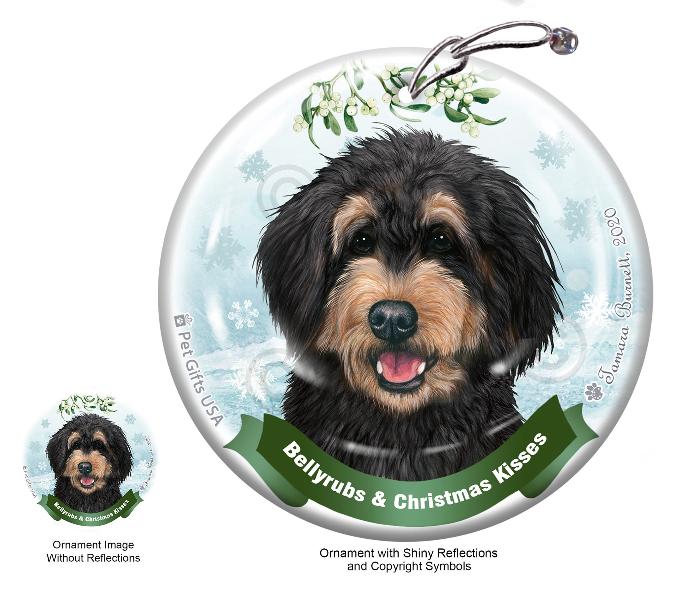 Bernedoodle Black and Tan Belly Rubs and Christmas Kisses Ornament image