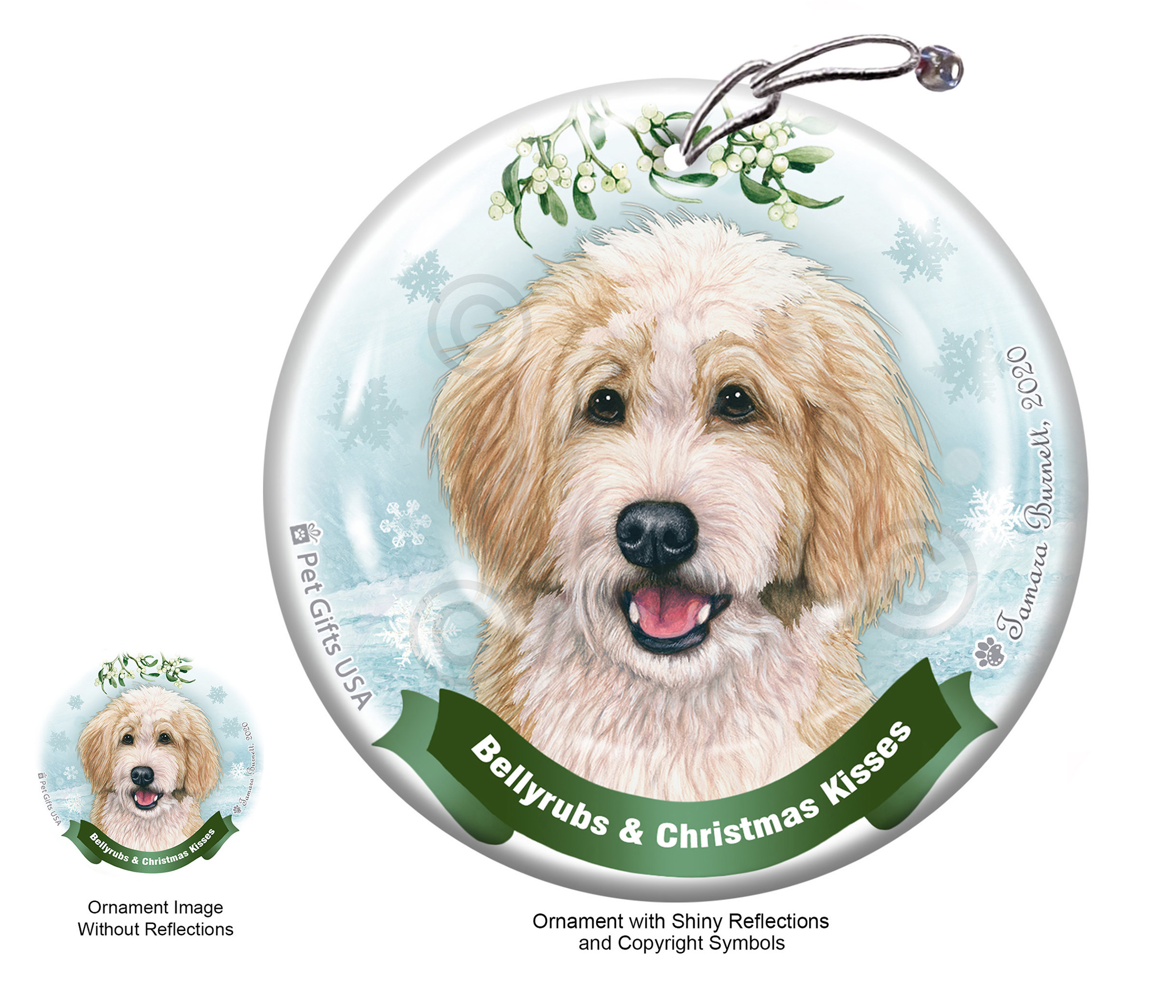 Bernedoodle Blonde and White Belly Rubs and Christmas Kisses Ornament image